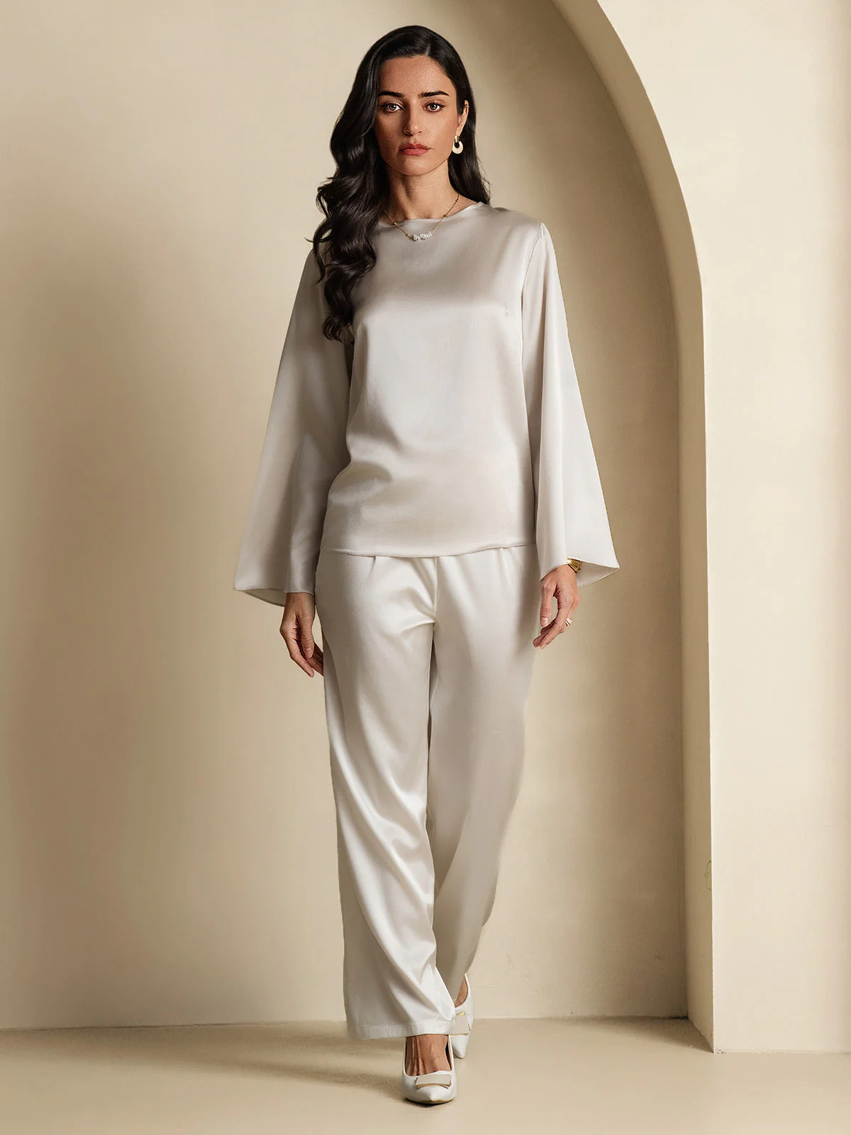 Clearance - 19Momme Silk Bell Sleeve Boat Neck Women's Top - Image 6