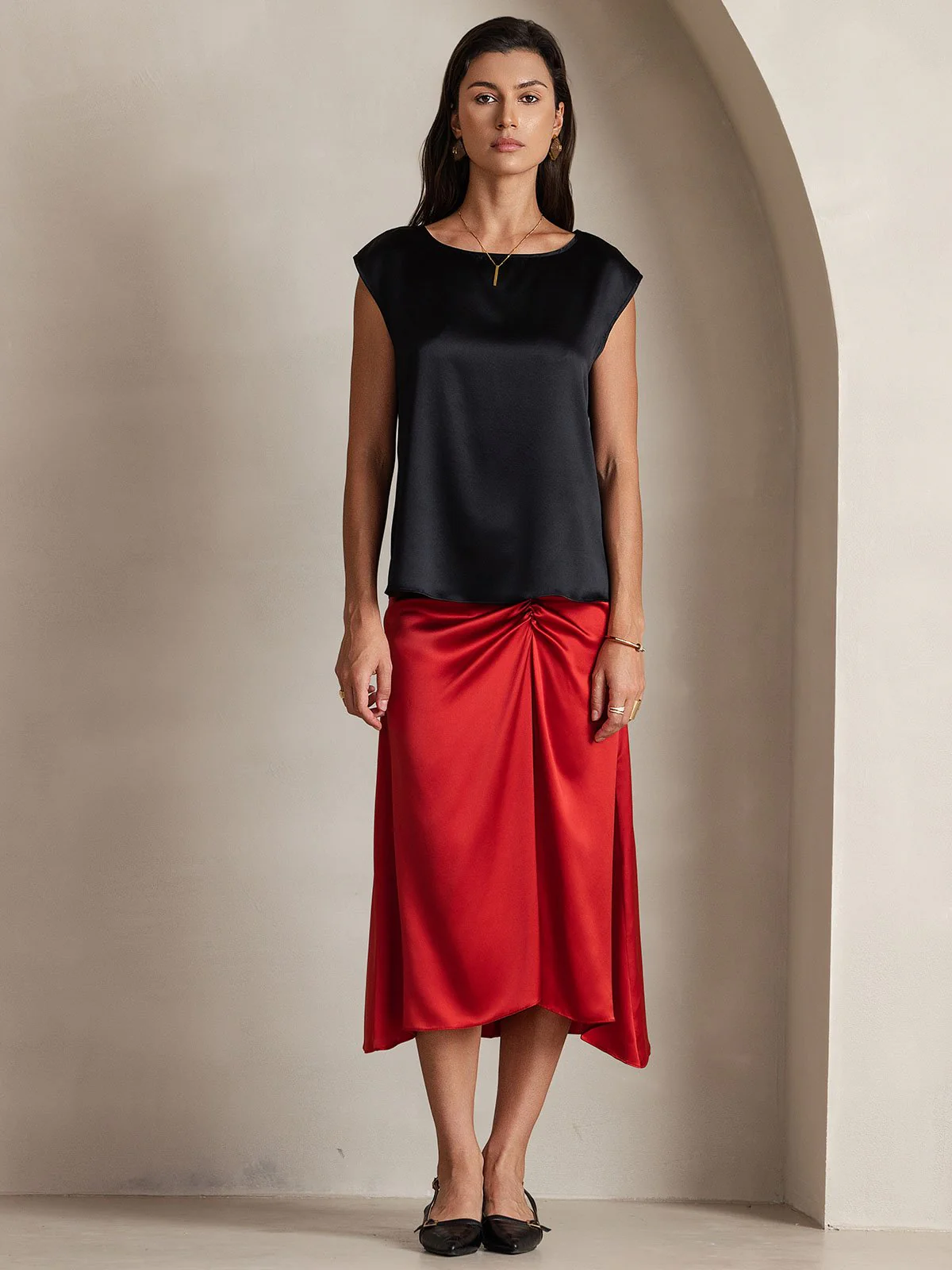 19Momme Silk Cap Sleeve Round Neck Women's Top - Image 13