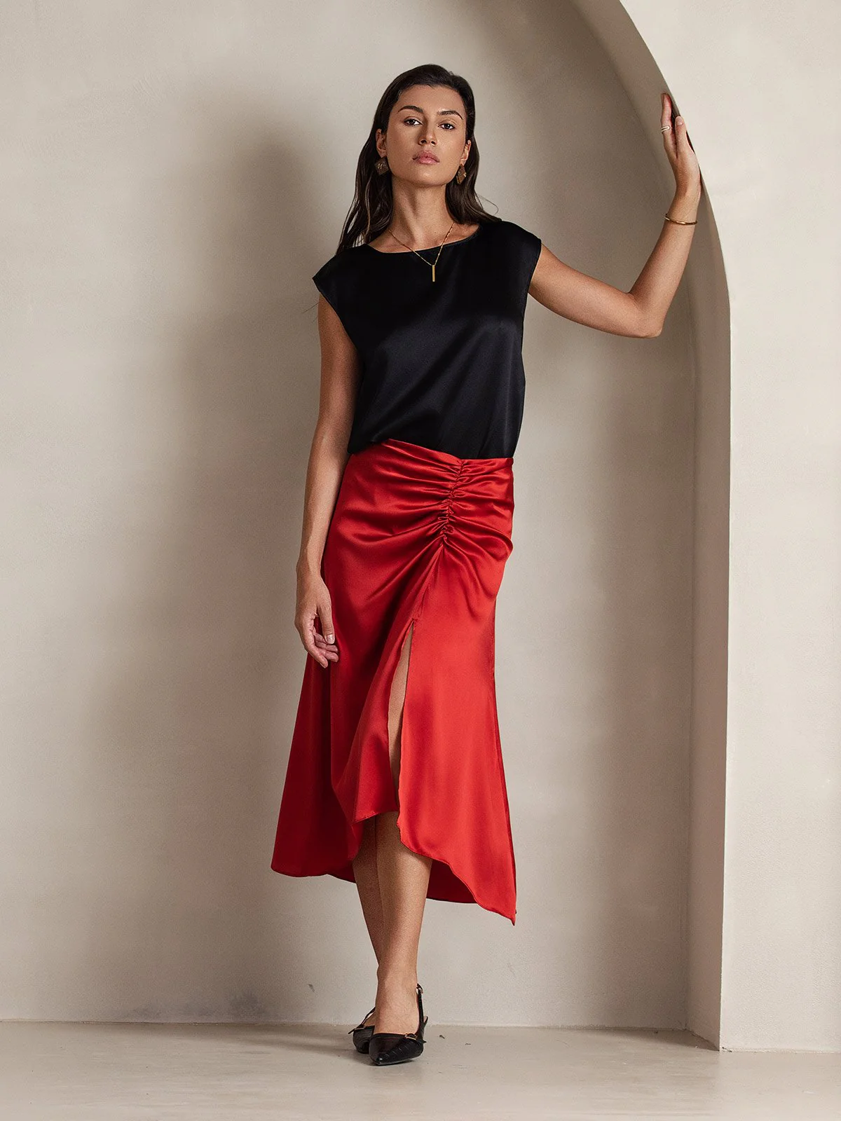 19Momme Silk Cap Sleeve Round Neck Women's Top - Image 16