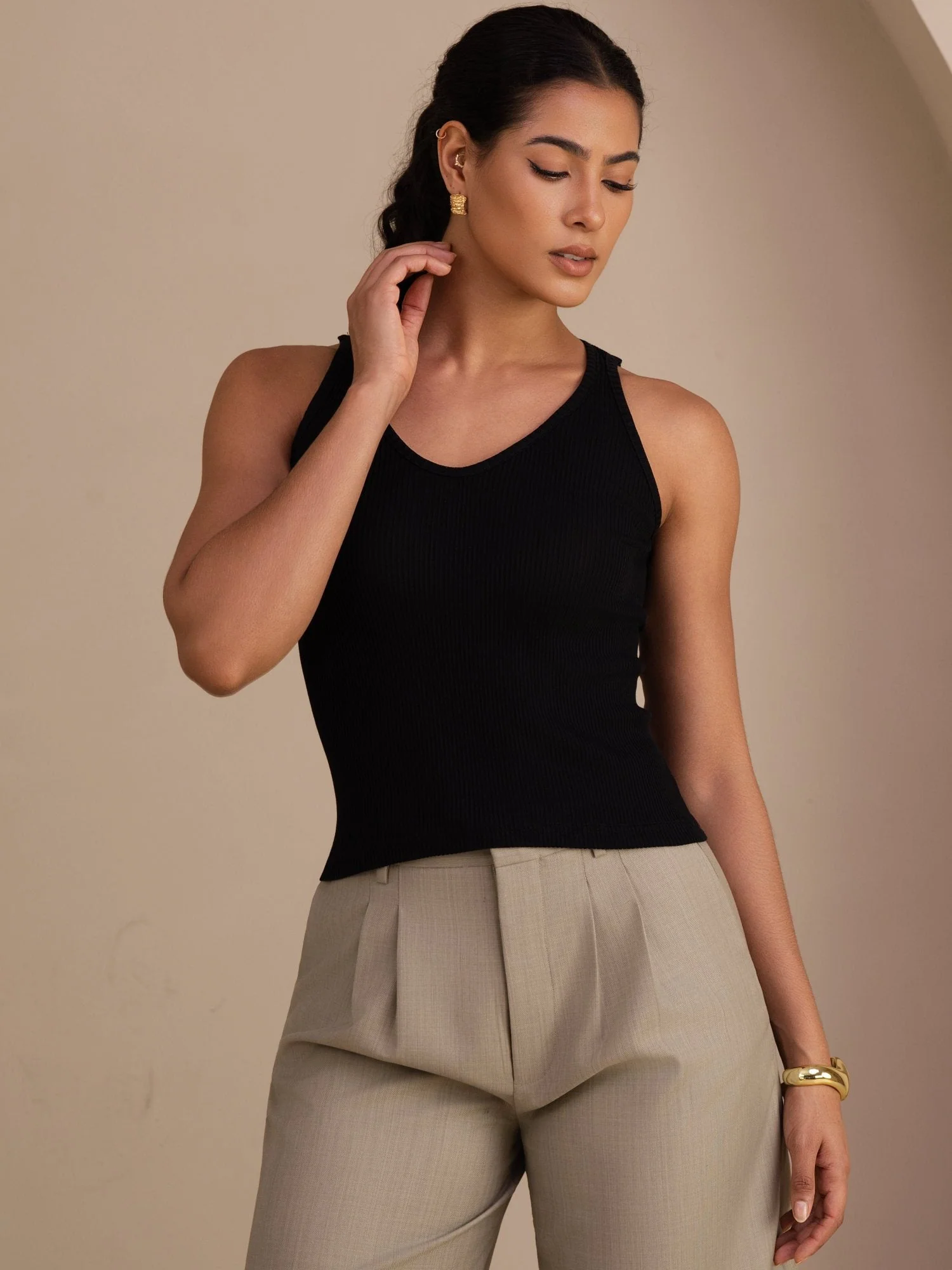 Silk Cotton Women's Sleeveless Deep V Neck Tank Top - Image 4