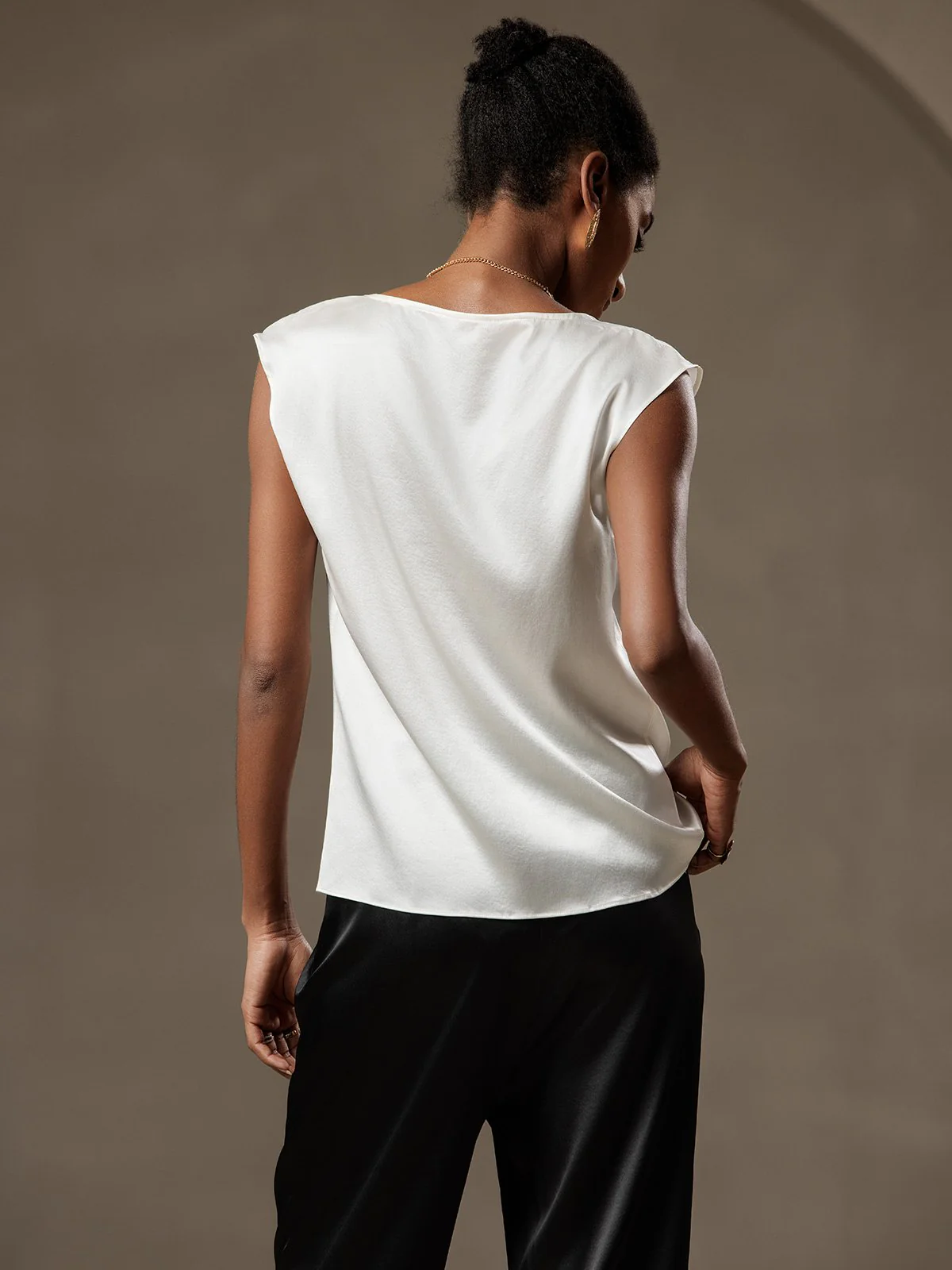 19Momme Silk Cap Sleeve Cowl Neck Women's Top - Image 15