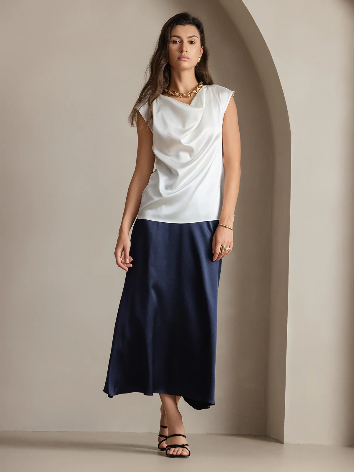 19Momme Silk Cap Sleeve Cowl Neck Women's Top - Image 20
