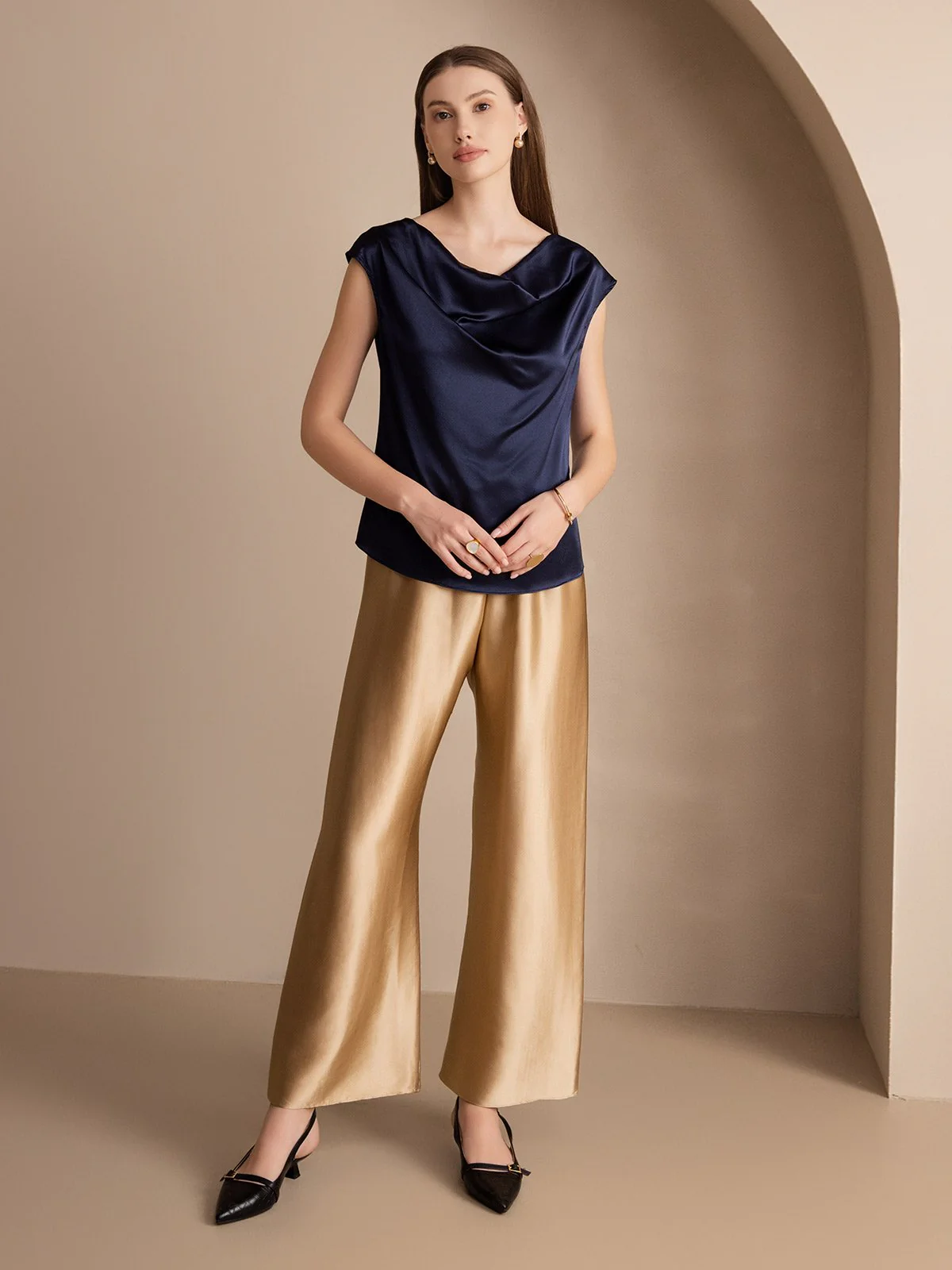 19Momme Silk Cap Sleeve Cowl Neck Women's Top - Image 26