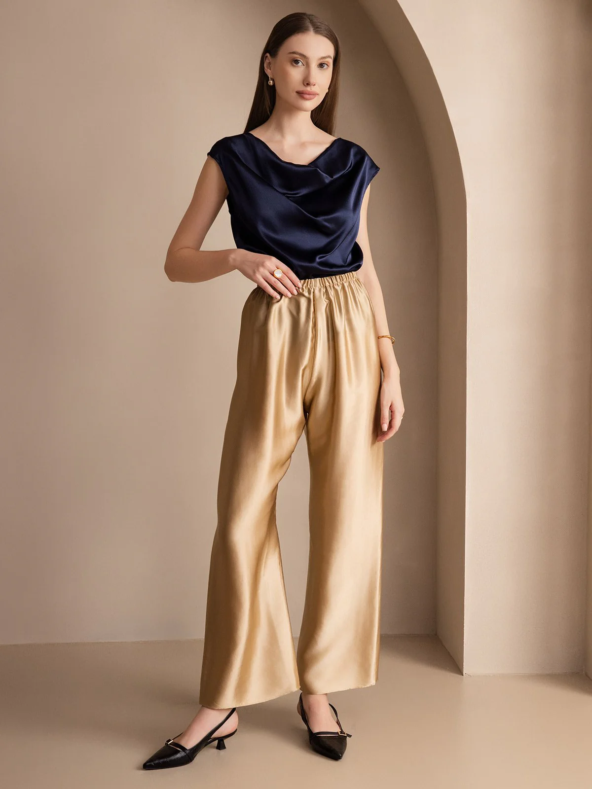 19Momme Silk Cap Sleeve Cowl Neck Women's Top - Image 27