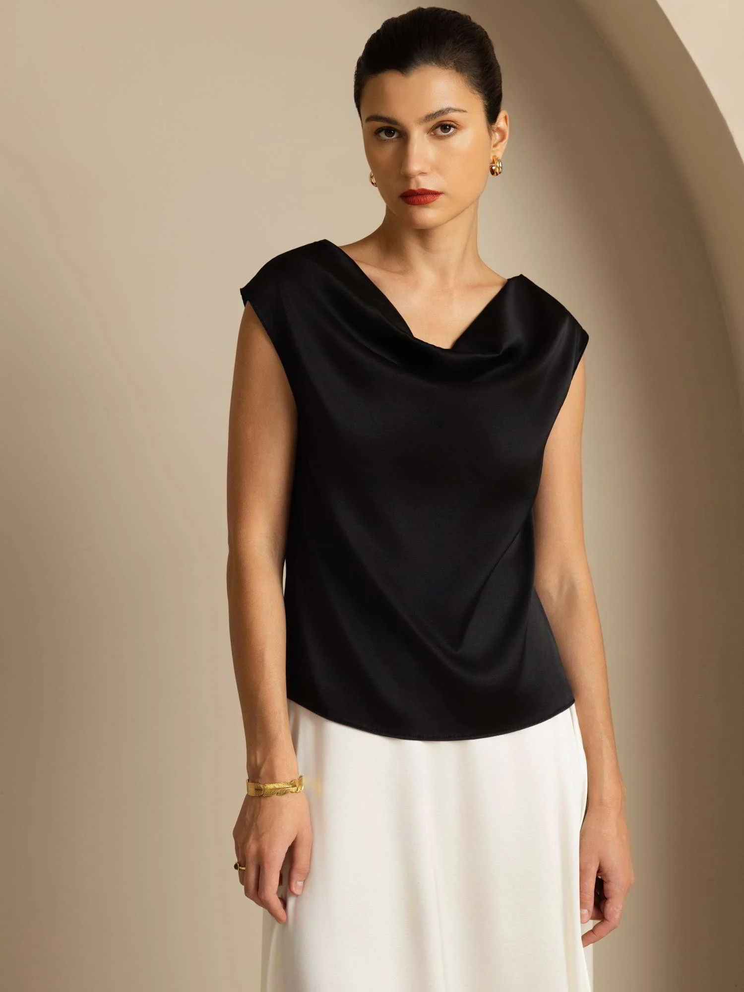 19Momme Silk Cap Sleeve Cowl Neck Women's Top - Image 28