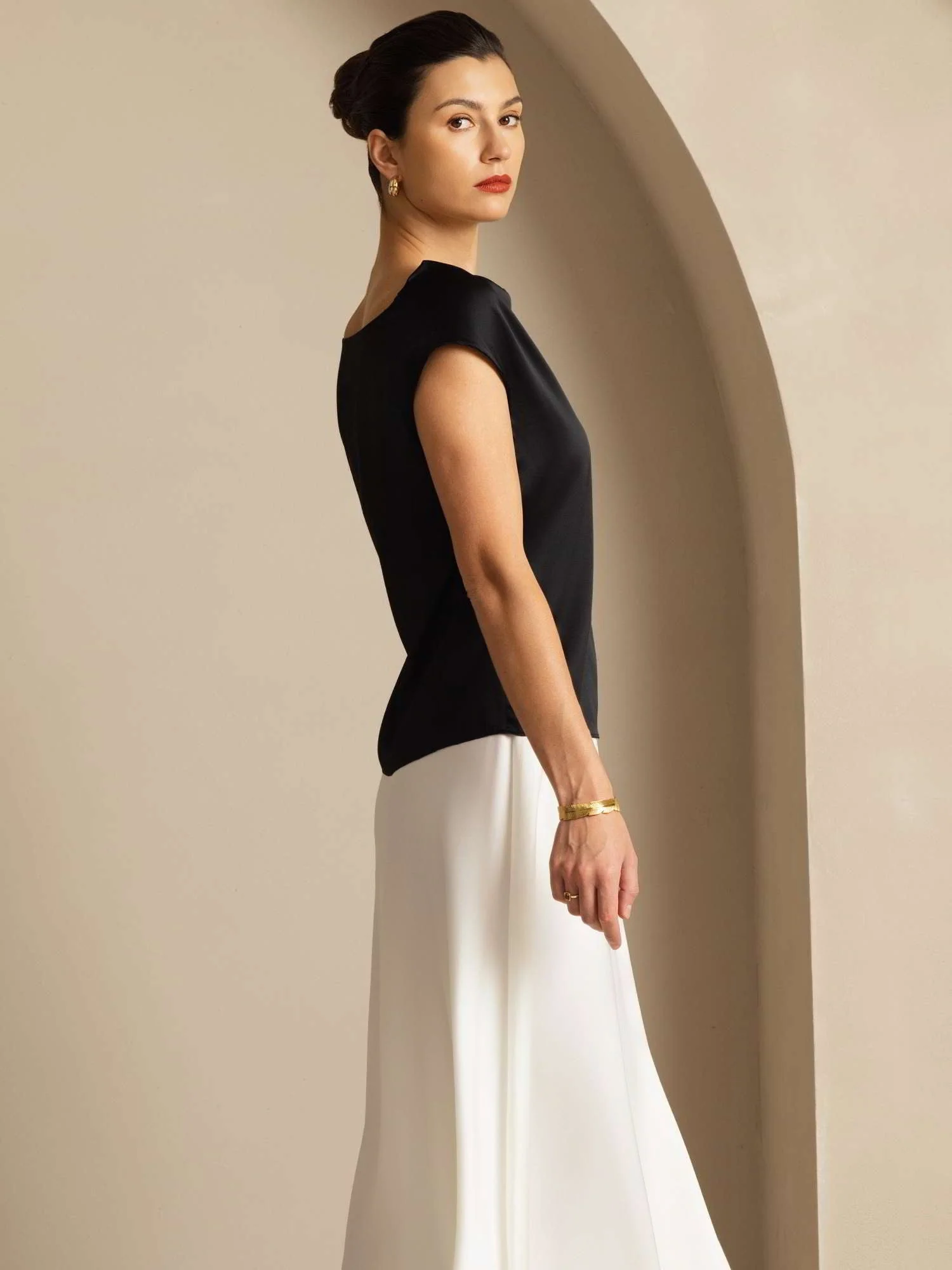 19Momme Silk Cap Sleeve Cowl Neck Women's Top - Image 29