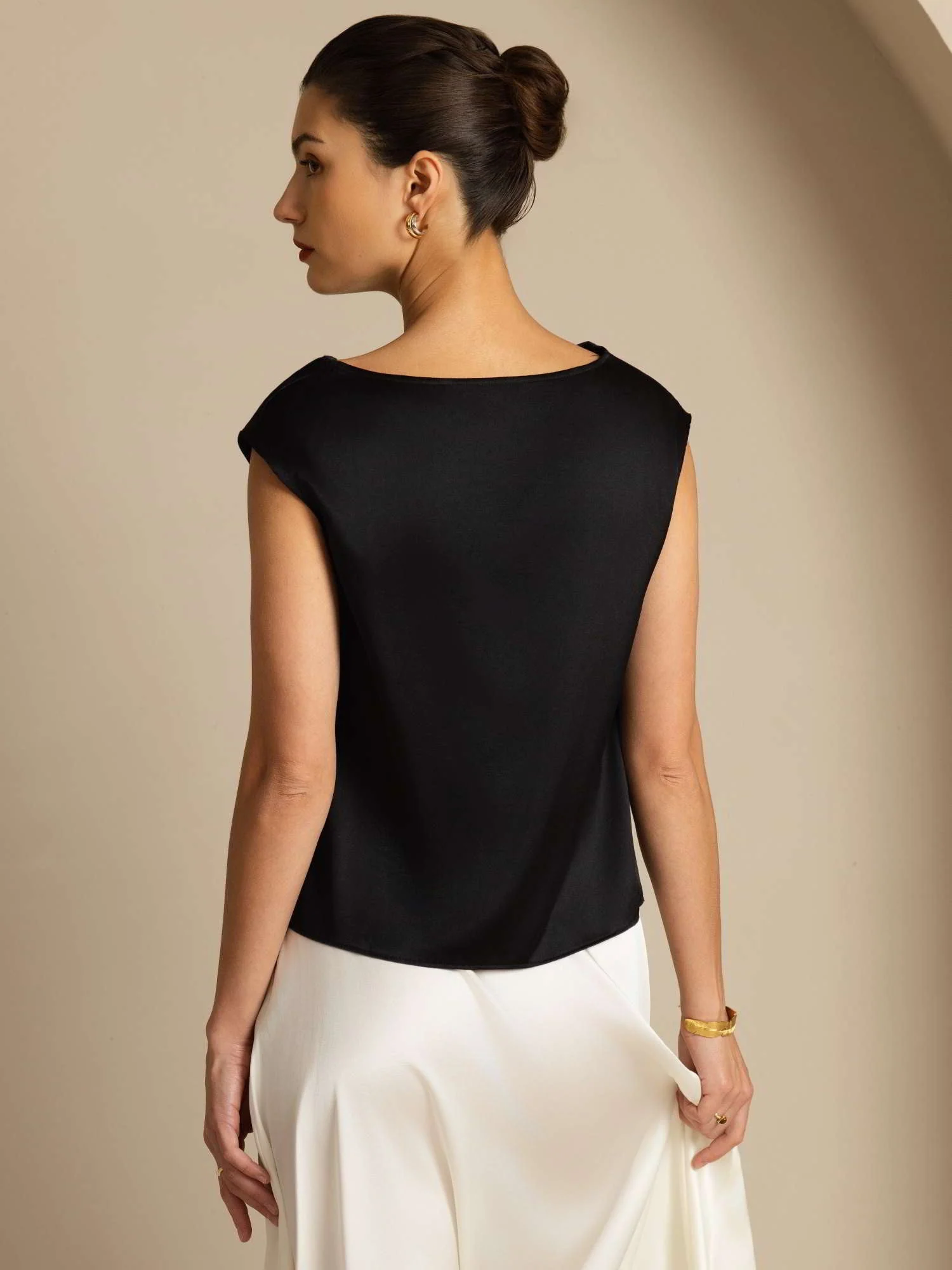 19Momme Silk Cap Sleeve Cowl Neck Women's Top - Image 30