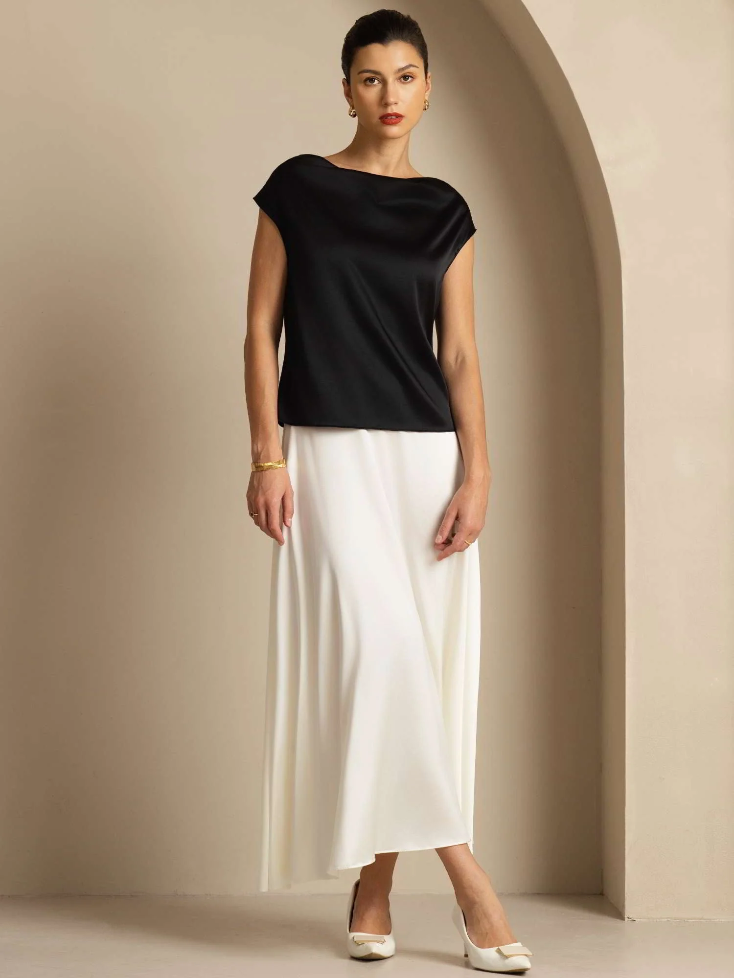 19Momme Silk Cap Sleeve Cowl Neck Women's Top - Image 34