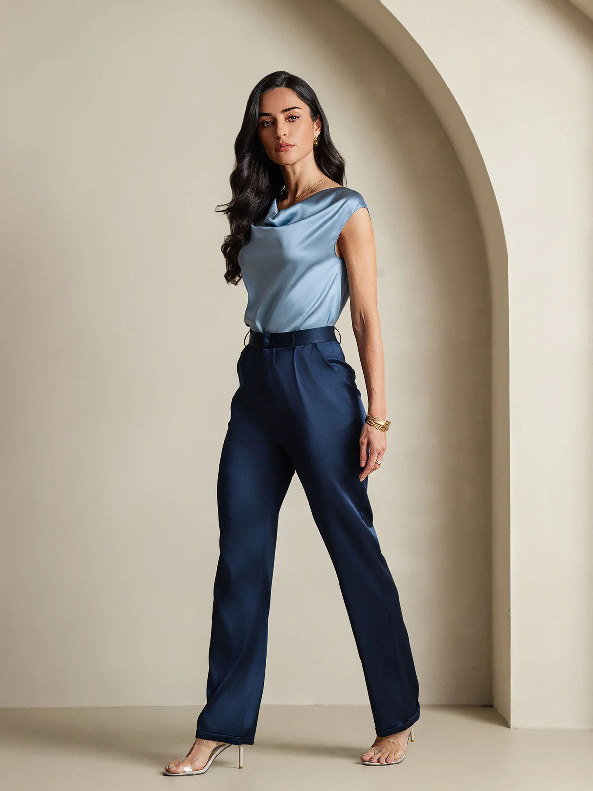 19Momme Silk Cap Sleeve Cowl Neck Women's Top - Image 51
