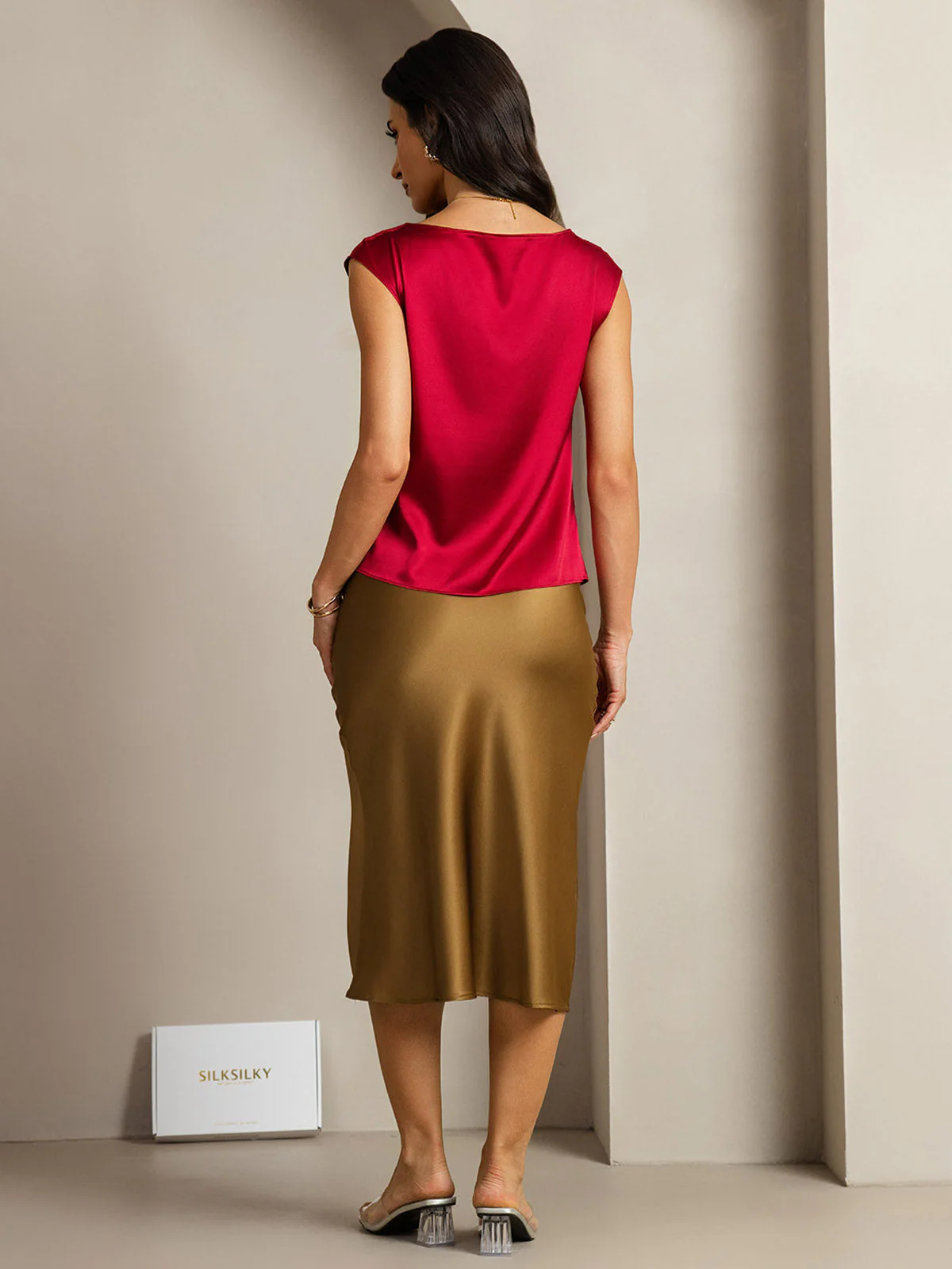 19Momme Silk Cap Sleeve Cowl Neck Women's Top - Image 53
