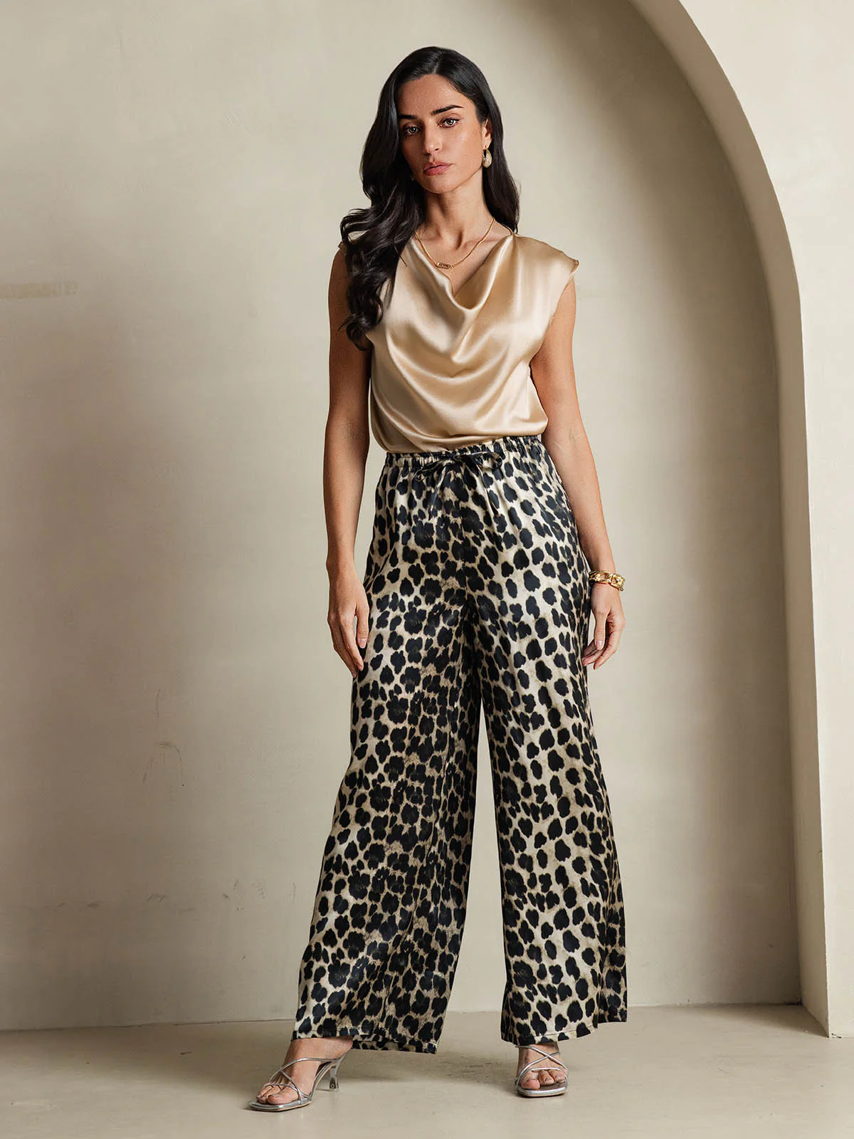 19Momme Women's Silk Cap Sleeve Cowl Neck Top - Image 15
