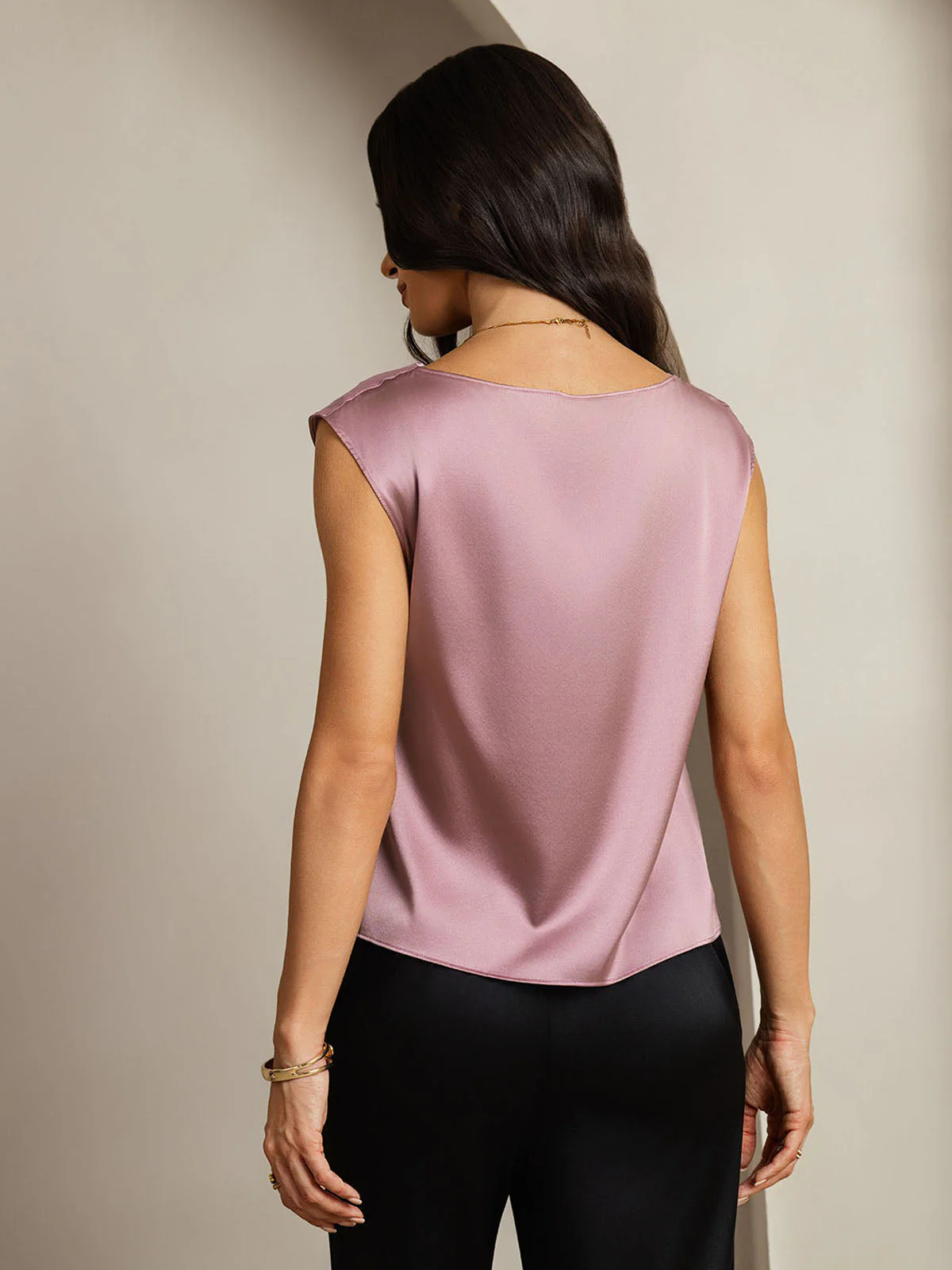 19Momme Women's Silk Cap Sleeve Cowl Neck Top - Image 25