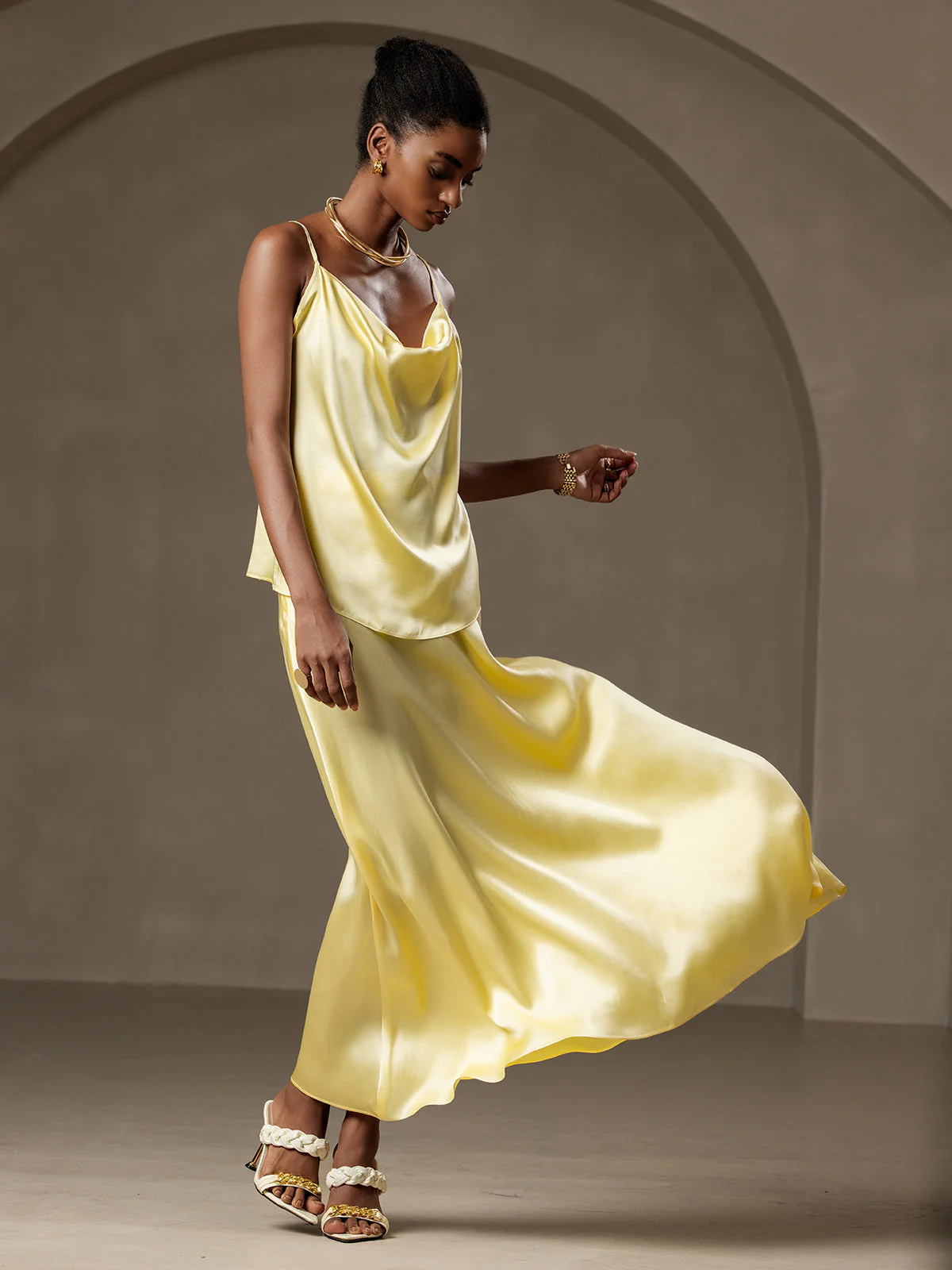Clearance - 19Momme Silk A Line Maxi Skirt with Lining - Image 6