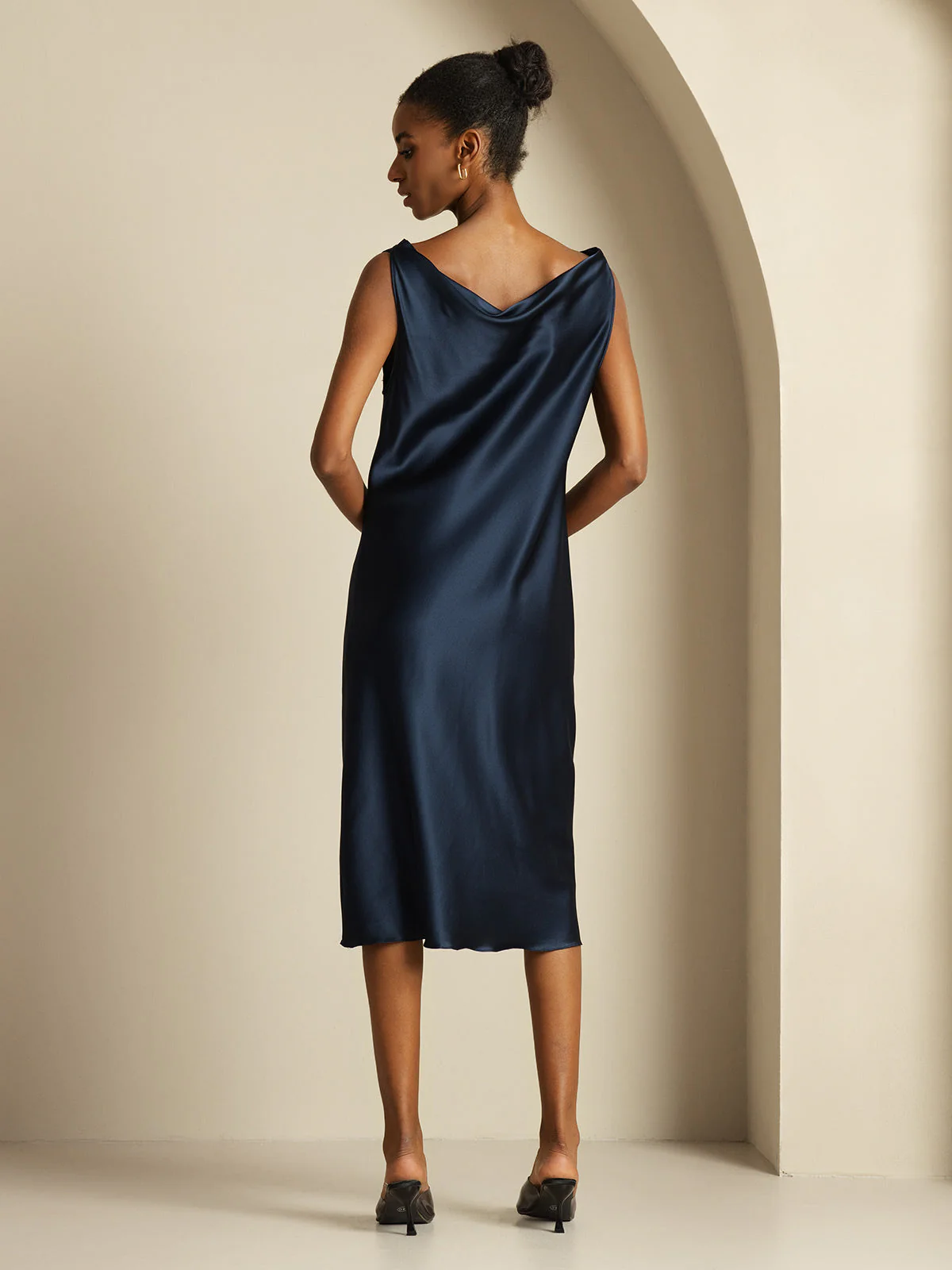 19Momme Silk Sleeveless Cowl Neck Knee Dress - Image 2