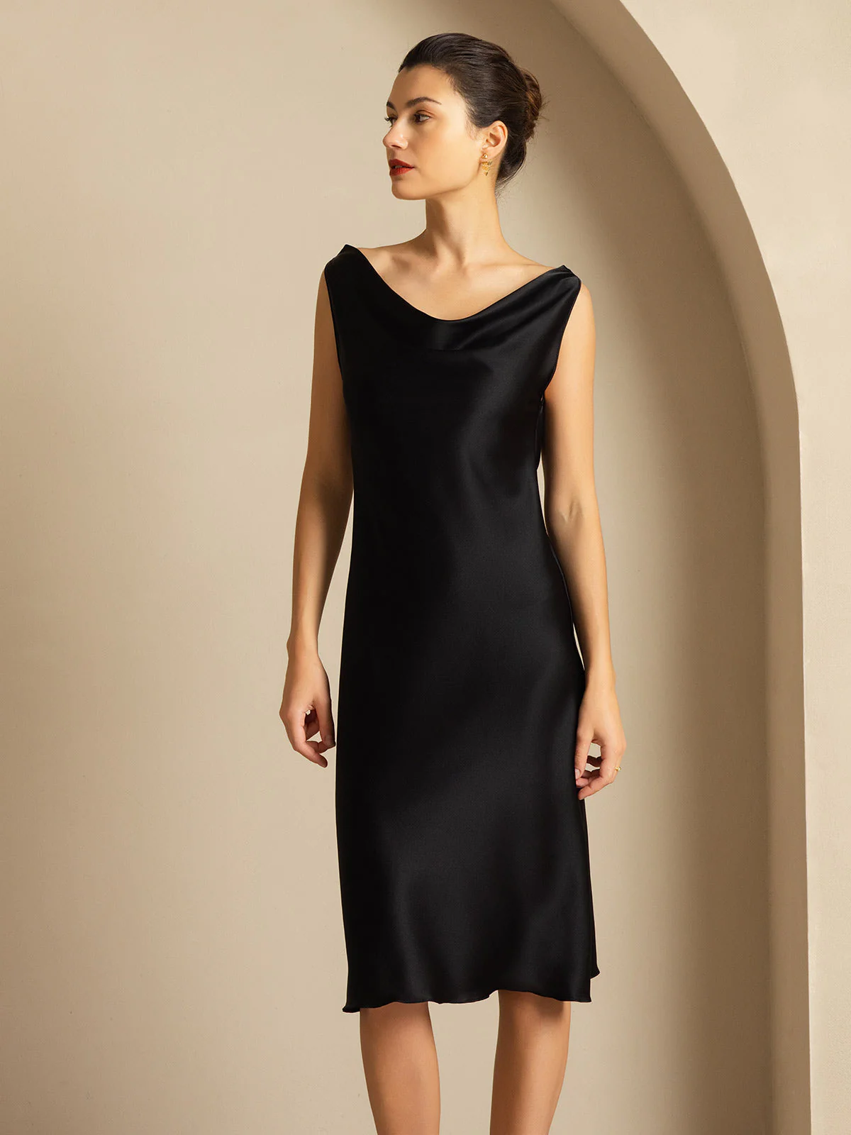 19Momme Silk Sleeveless Cowl Neck Knee Dress - Image 22