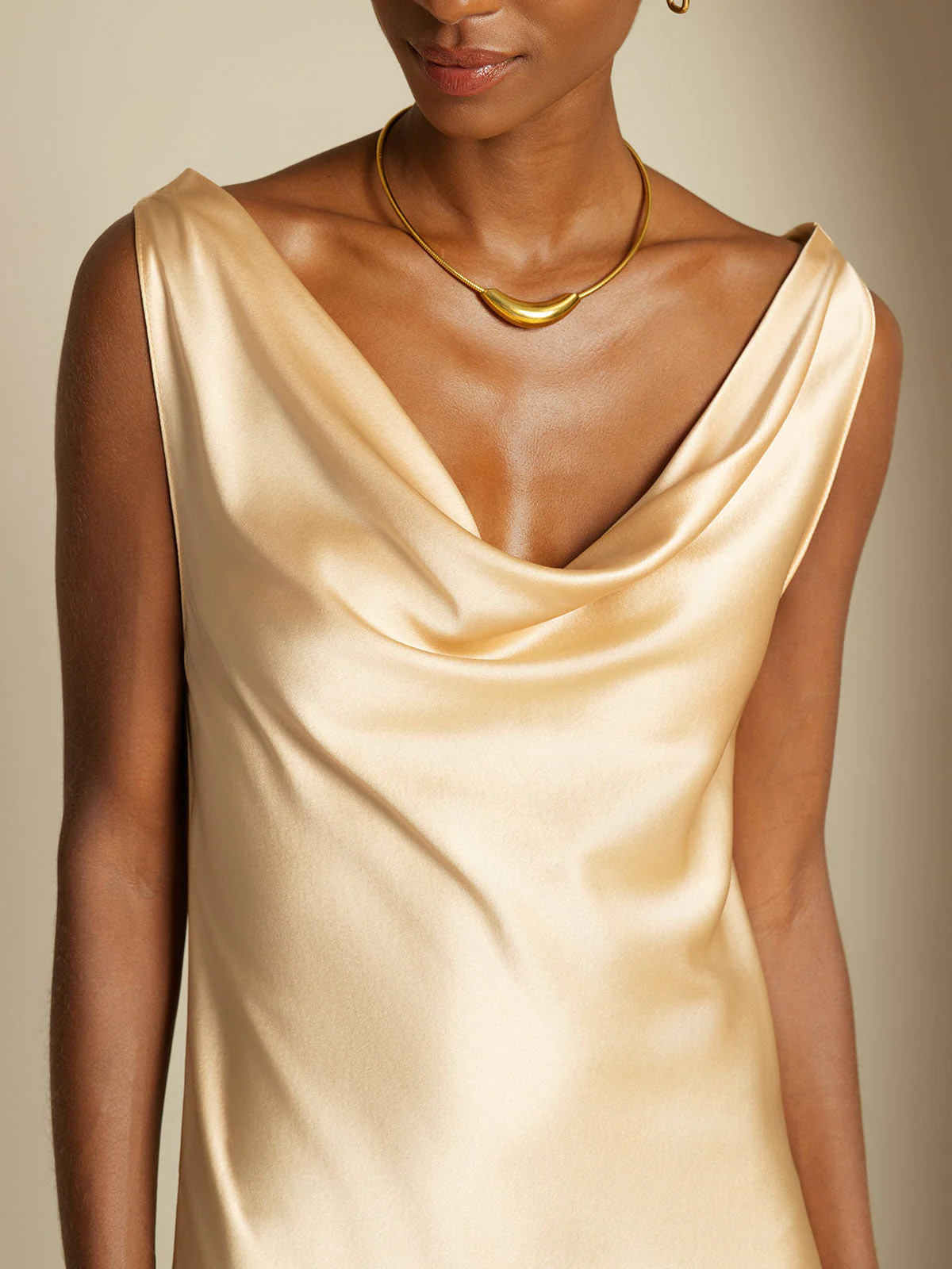 19Momme Silk Sleeveless Cowl Neck Knee Dress - Image 26