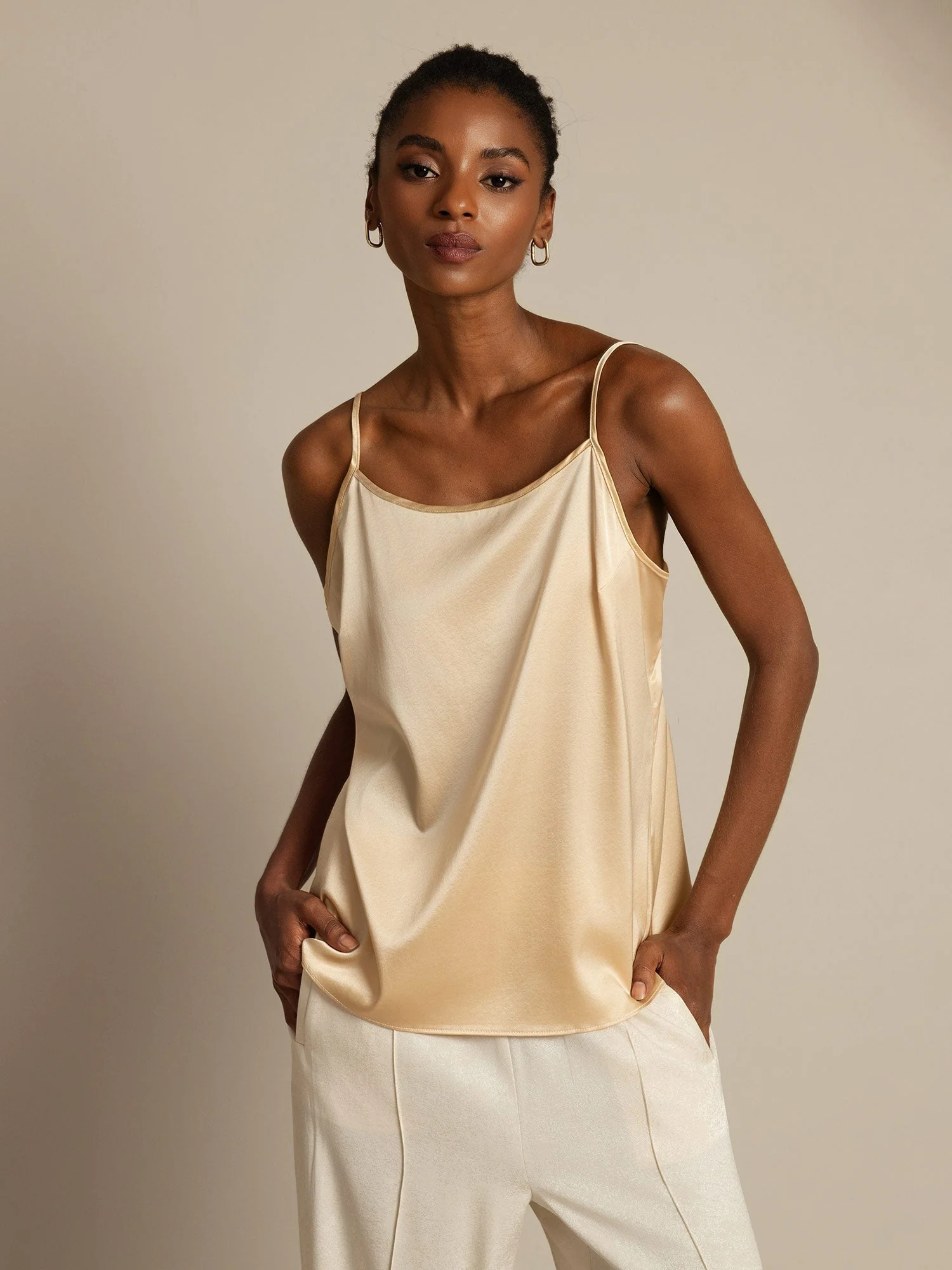 19Momme Silk Spaghetti Strap Round Neck Camisoles - Image 23