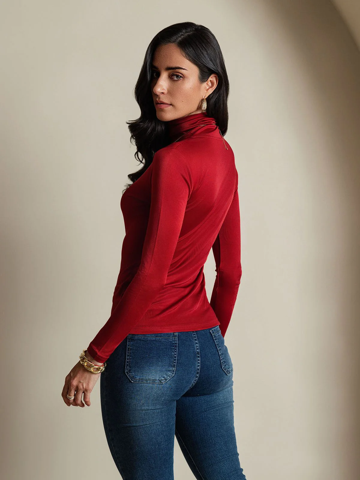 Silk Long Sleeve High Neck Women's Top - Image 2