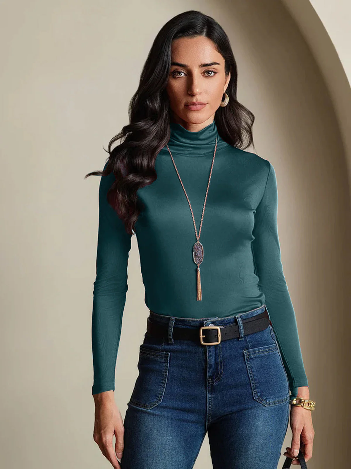 Silk Long Sleeve High Neck Women's Top - Image 33