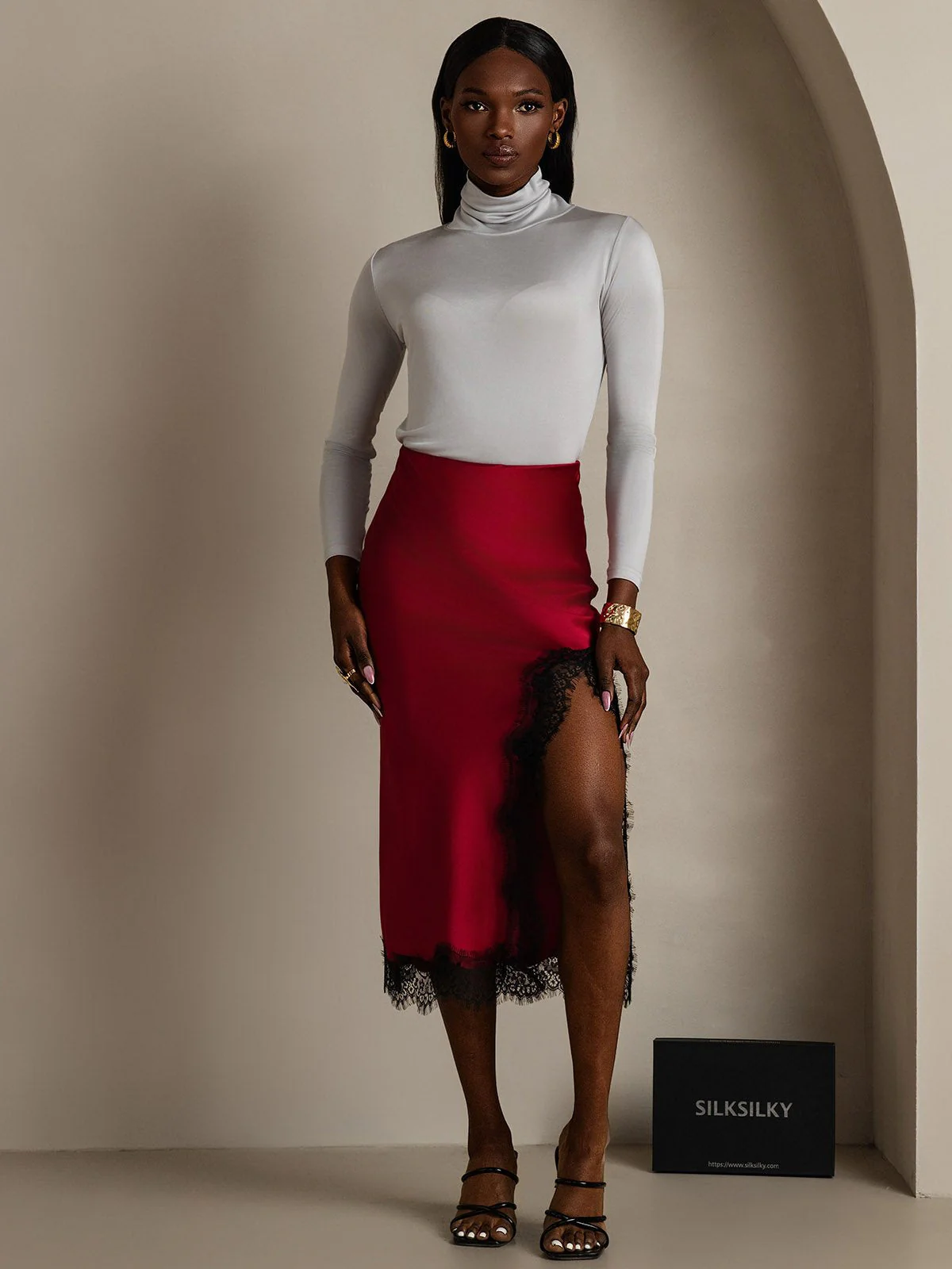 Silk Long Sleeve High Neck Women's Top - Image 48