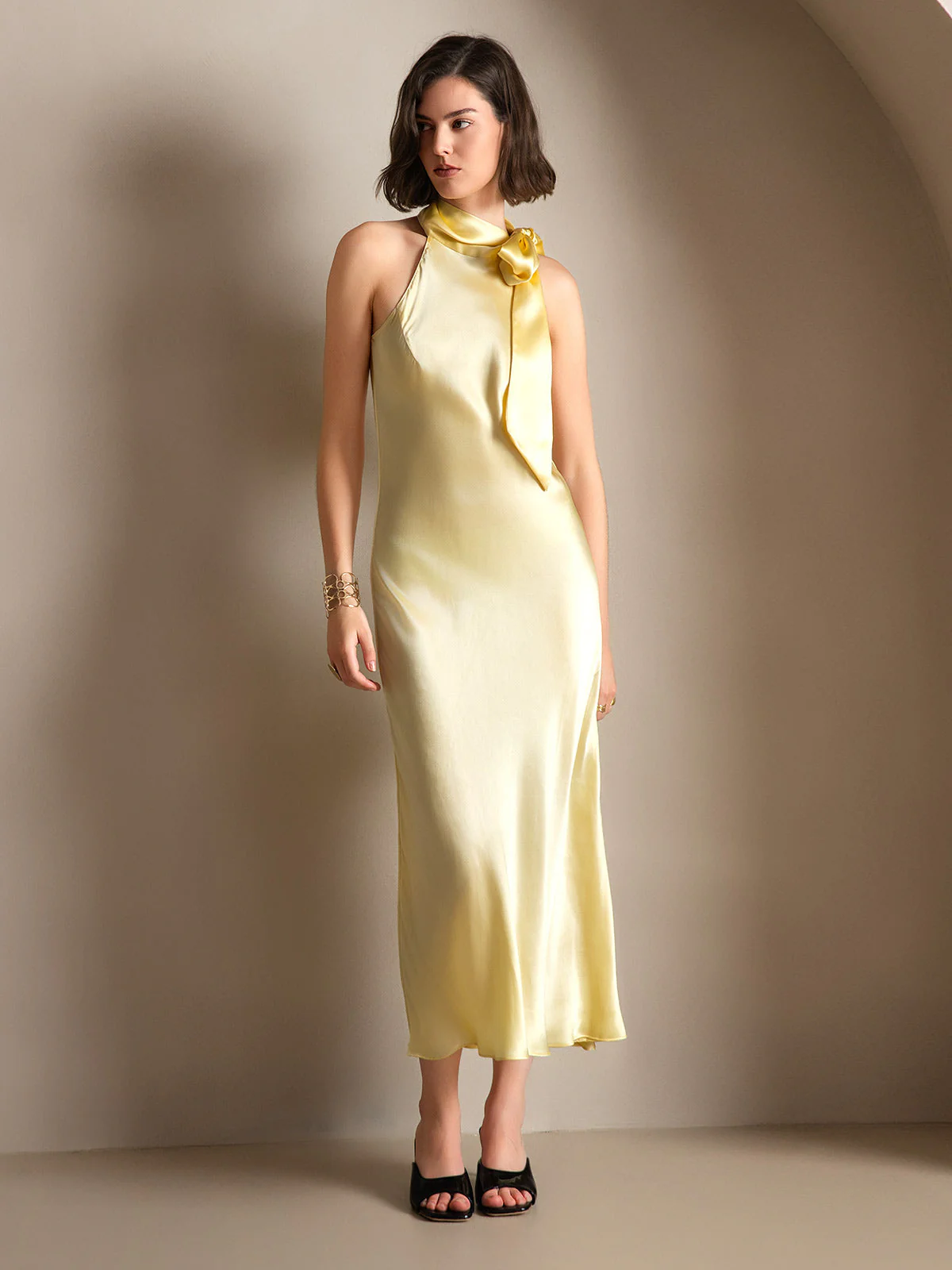 19Momme Silk Sleeveless Tie Neck Midi Dress - Image 25
