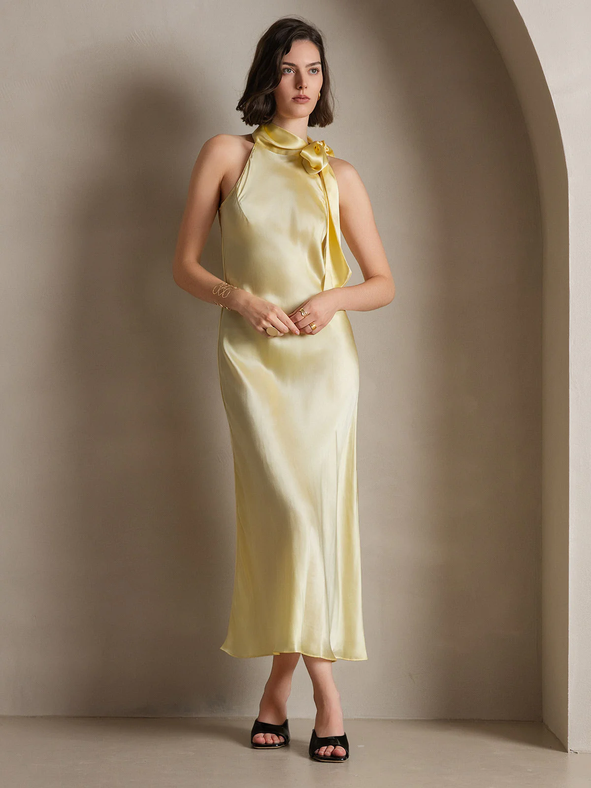 19Momme Silk Sleeveless Tie Neck Midi Dress - Image 27