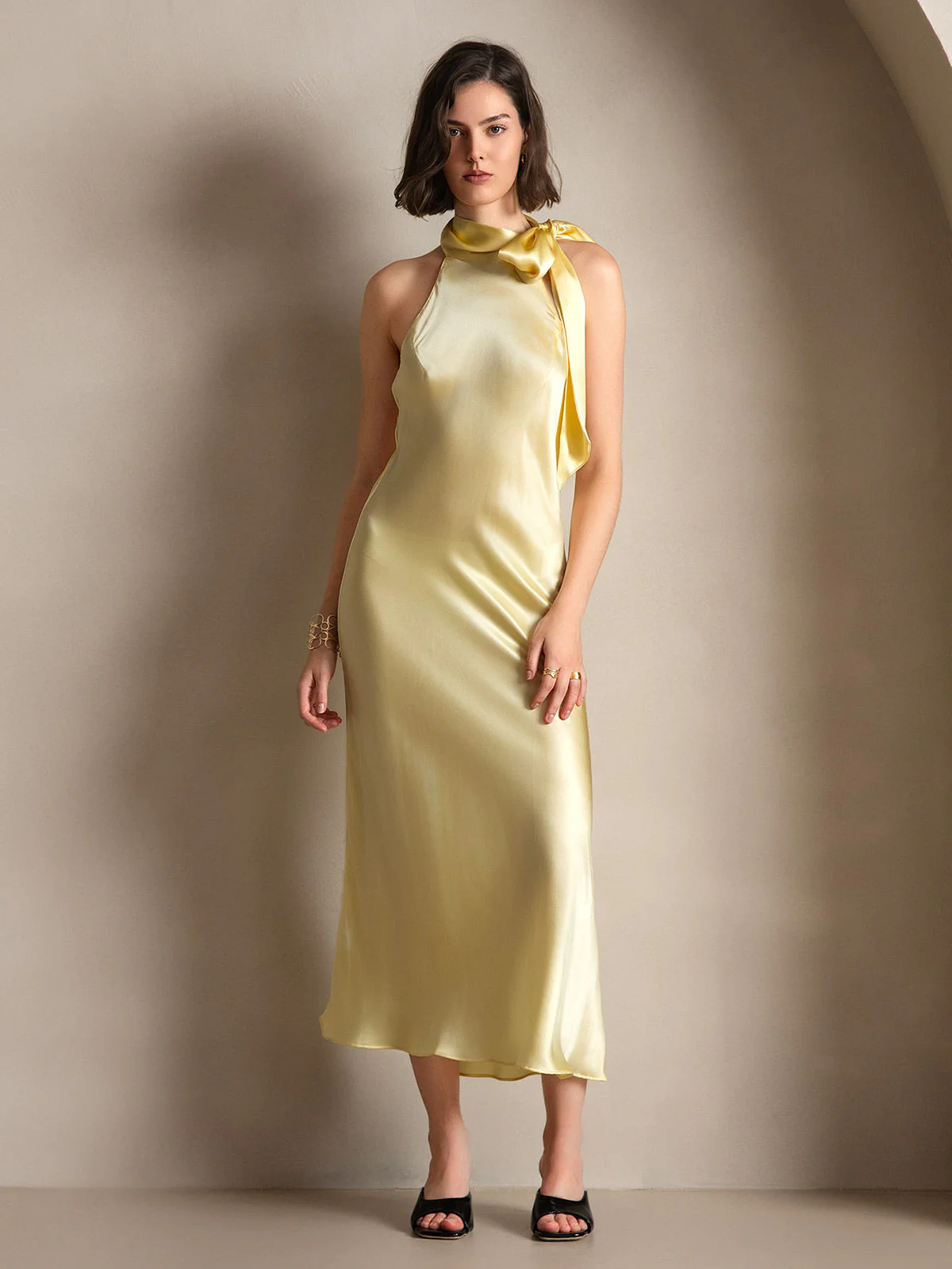 19Momme Silk Sleeveless Tie Neck Midi Dress - Image 29