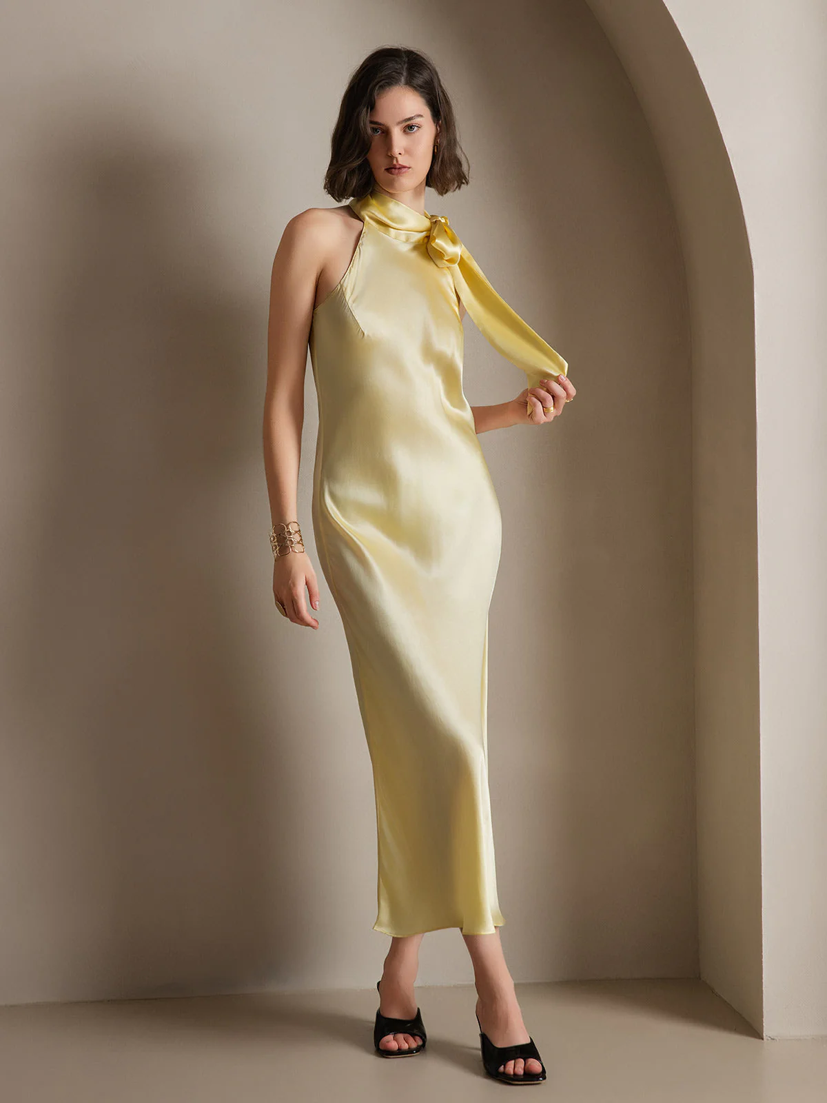 19Momme Silk Sleeveless Tie Neck Midi Dress - Image 30