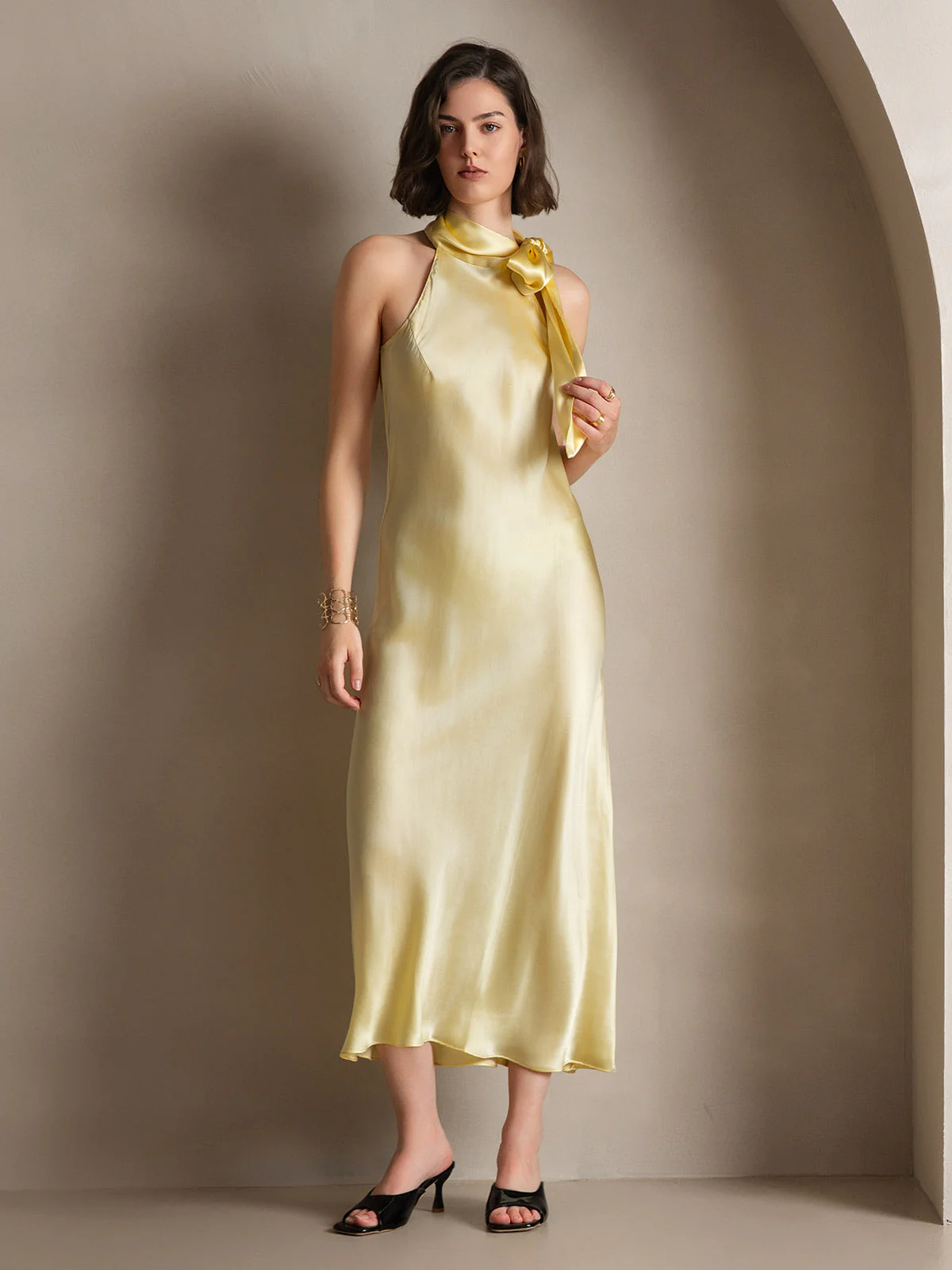19Momme Silk Sleeveless Tie Neck Midi Dress - Image 31