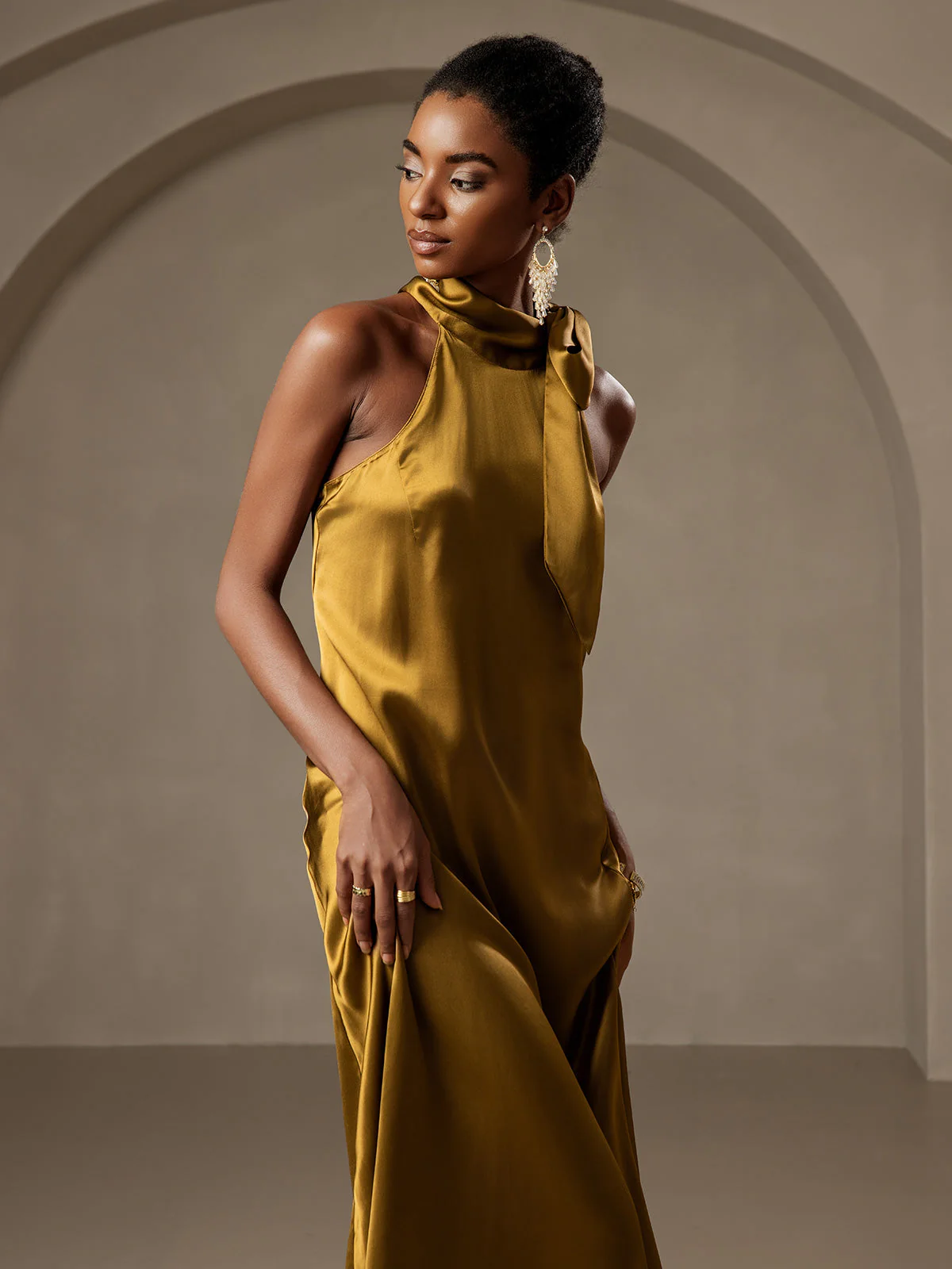 19Momme Silk Sleeveless Tie Neck Midi Dress - Image 47