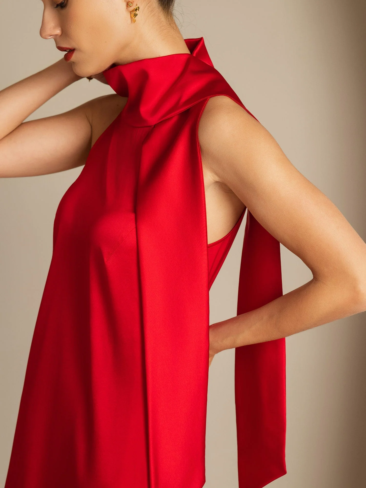 19Momme Silk Sleeveless Tie Neck Midi Dress - Image 52