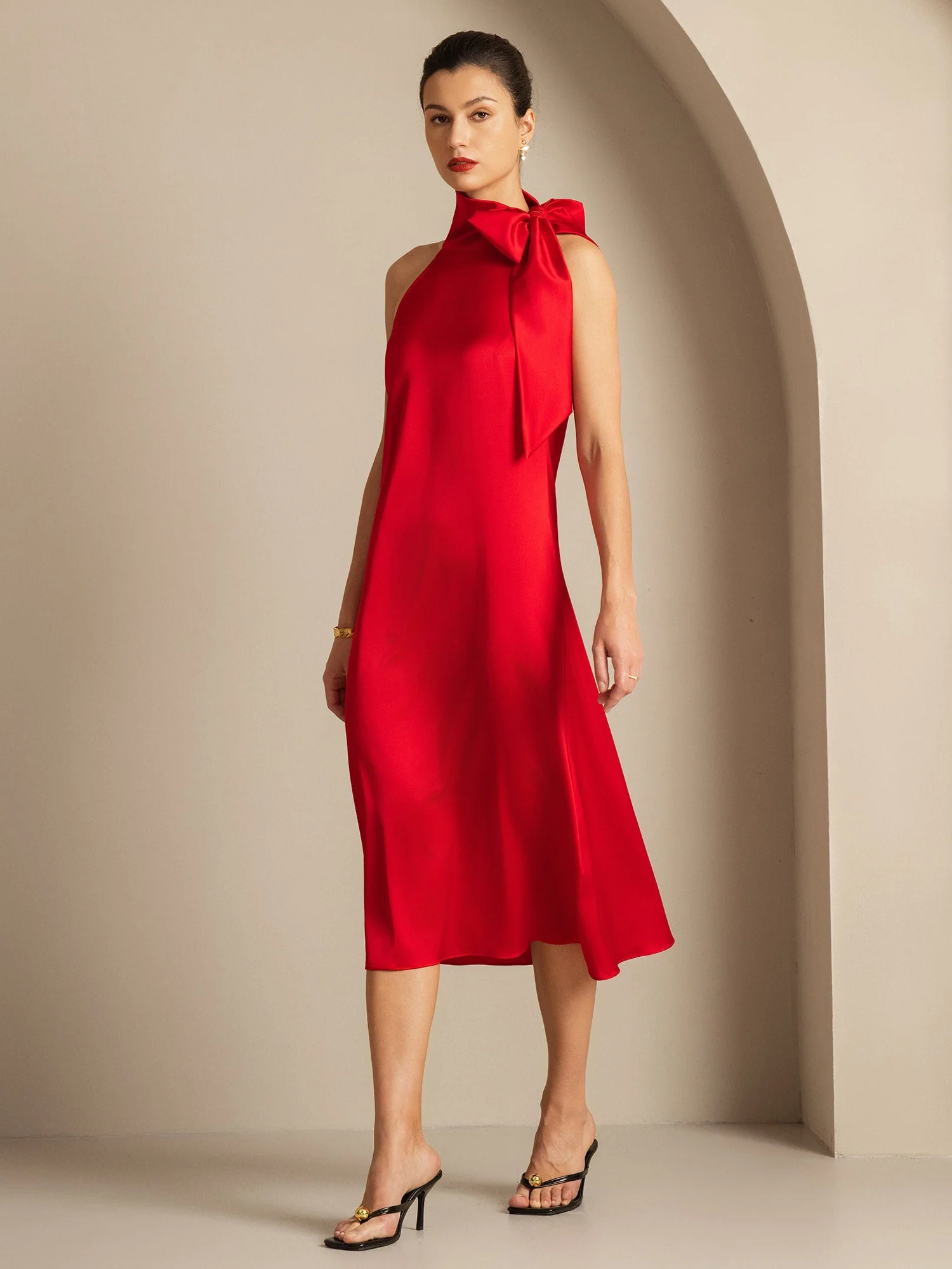 19Momme Silk Sleeveless Tie Neck Midi Dress - Image 54