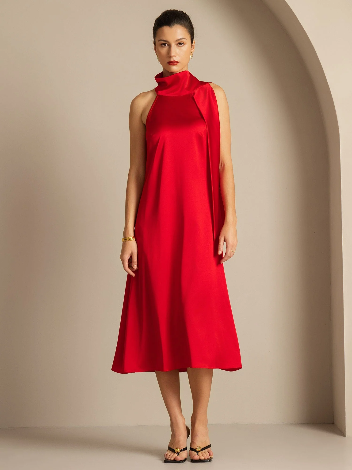 19Momme Silk Sleeveless Tie Neck Midi Dress - Image 55