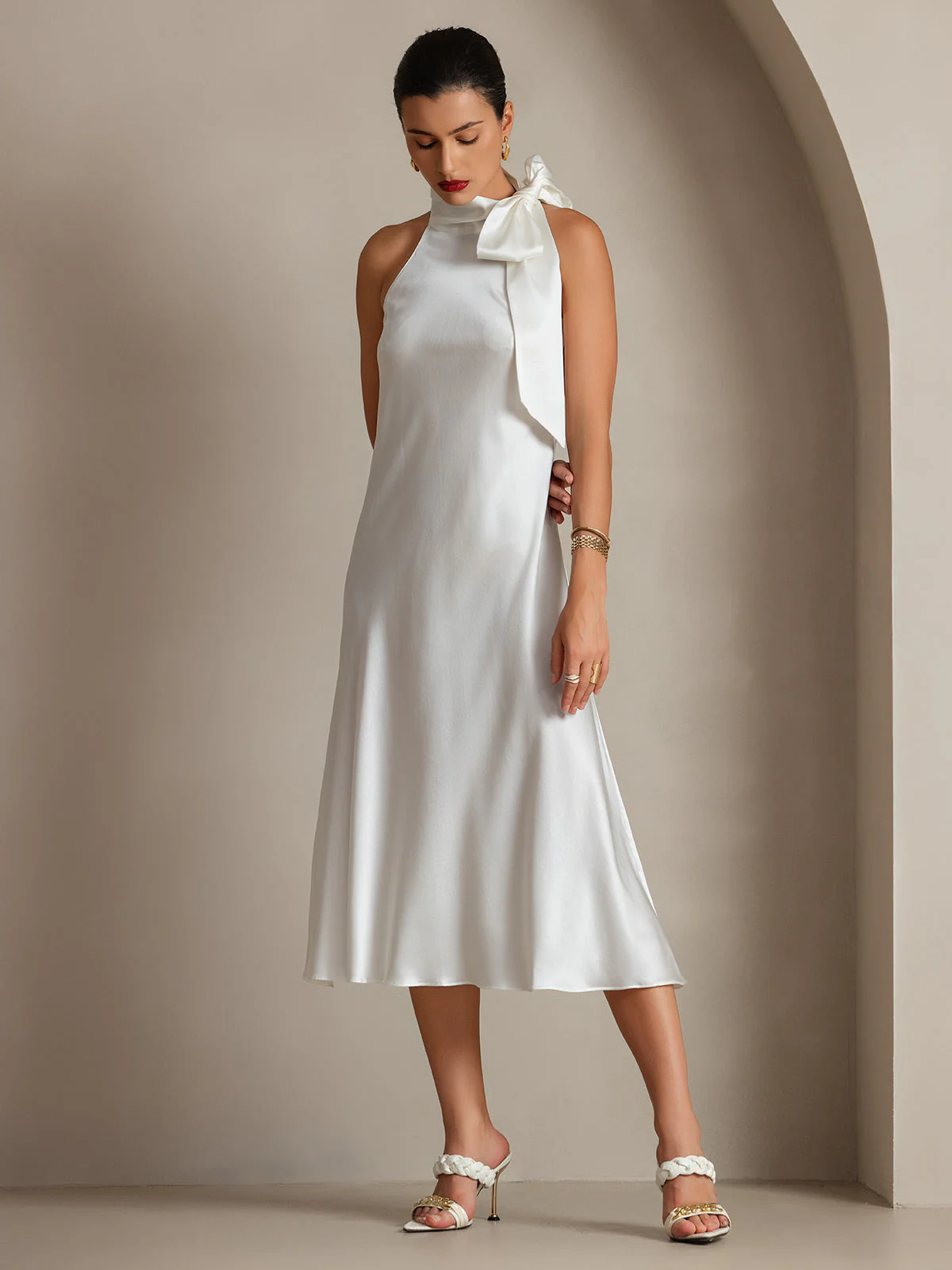 19Momme Silk Sleeveless Tie Neck Midi Dress - Image 56