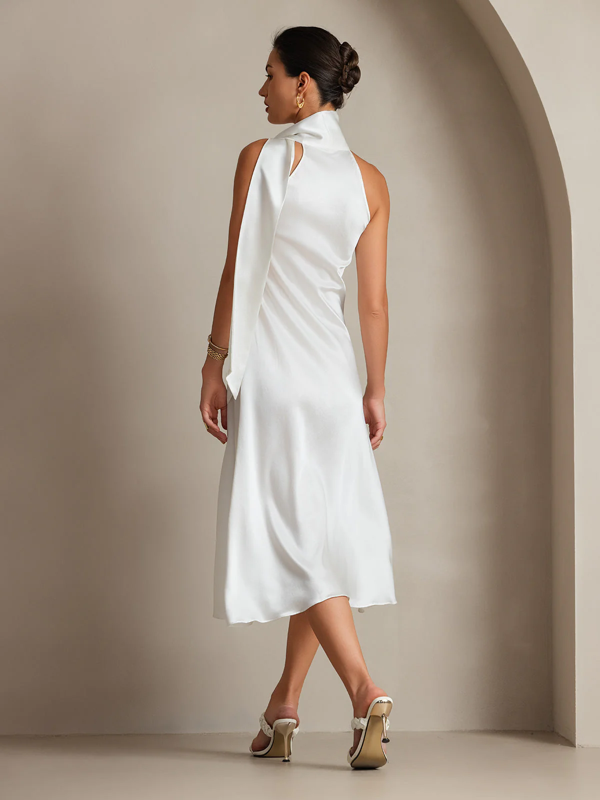 19Momme Silk Sleeveless Tie Neck Midi Dress - Image 57
