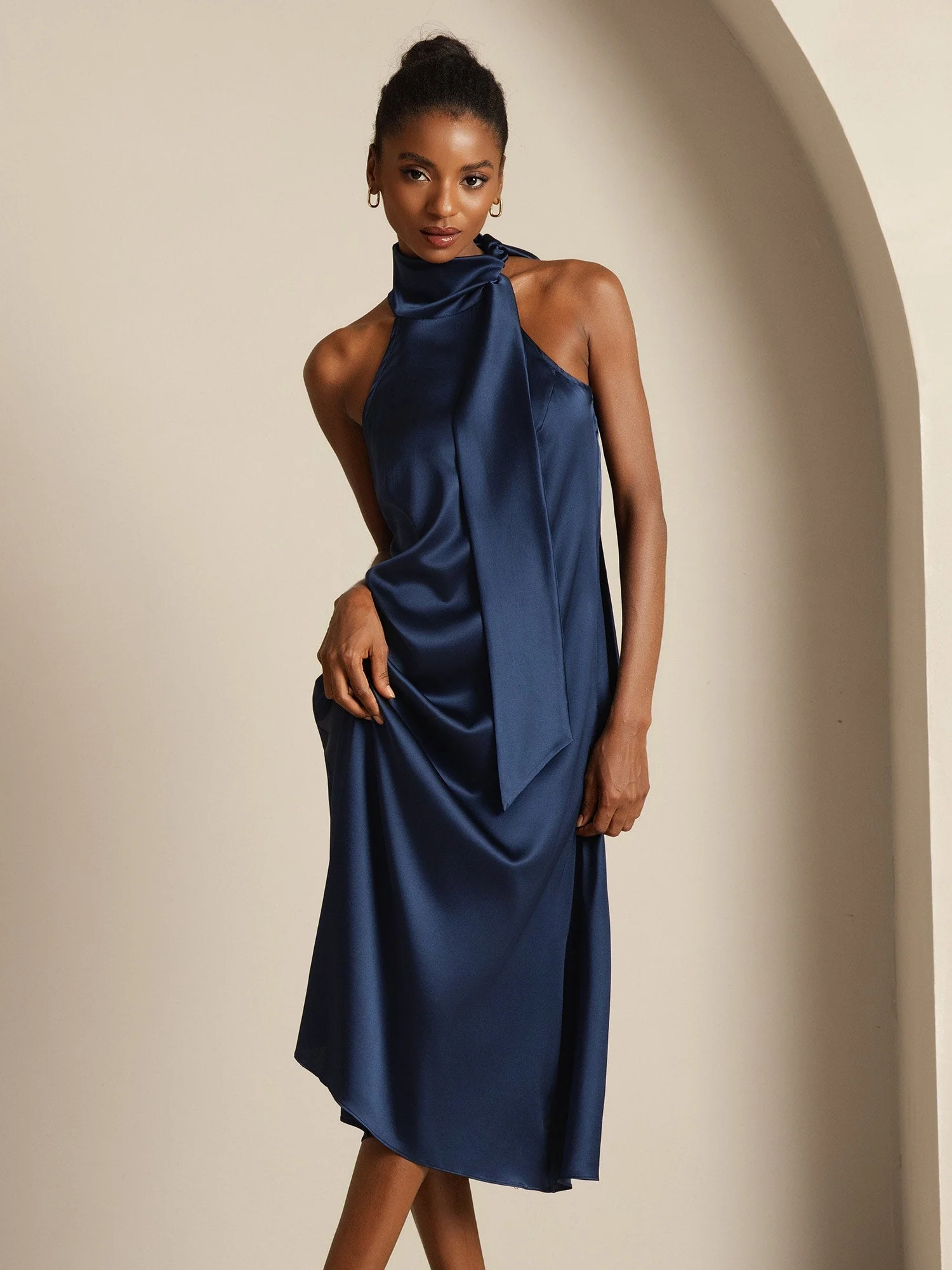 19Momme Silk Sleeveless Tie Neck Midi Dress - Image 6