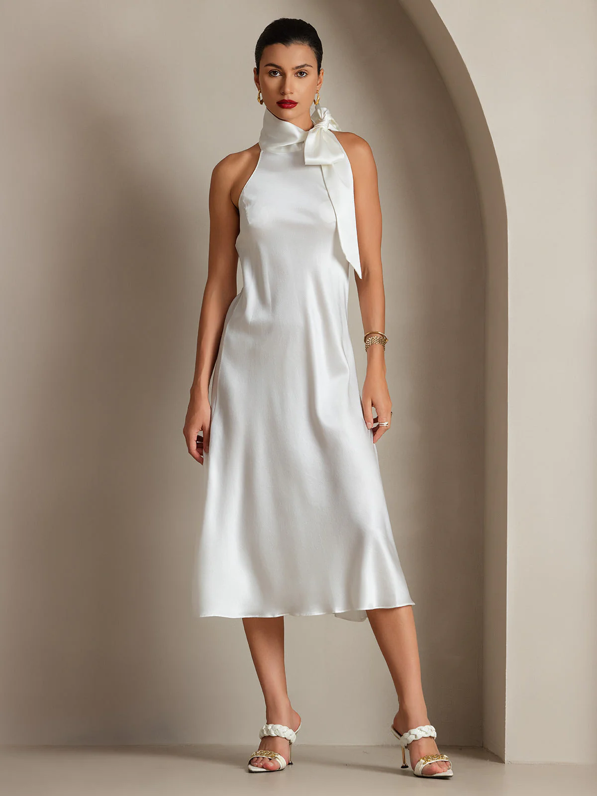 19Momme Silk Sleeveless Tie Neck Midi Dress - Image 63
