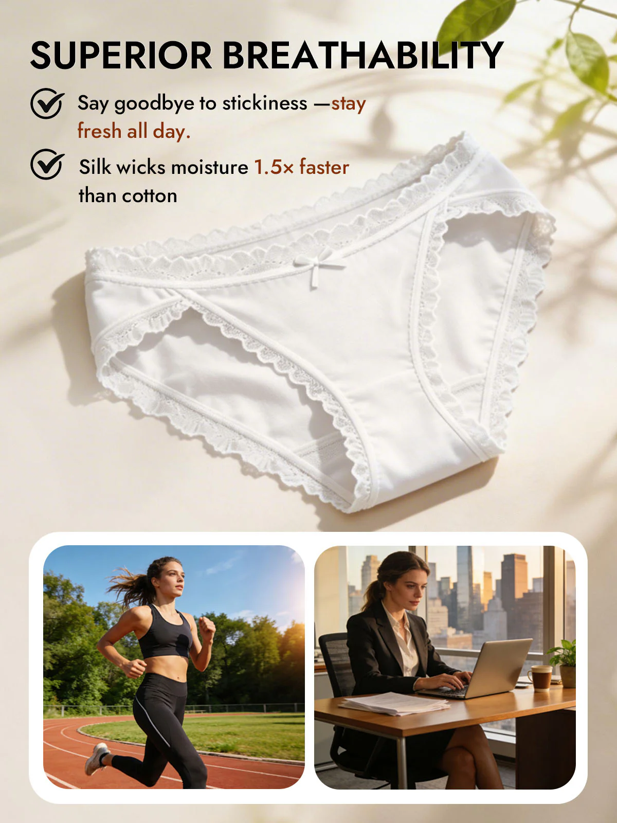 100% Mulberry Silk Lace Trim Bikini Panty with Bow Design - Image 21