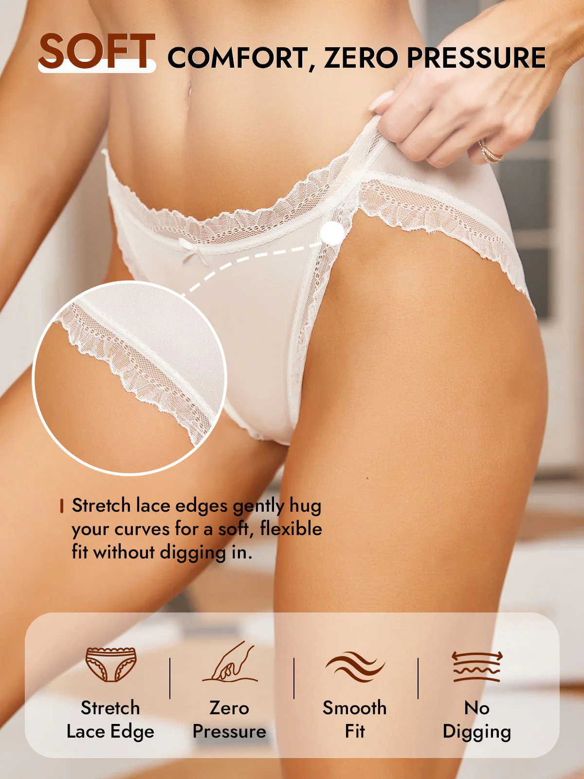 100% Mulberry Silk Lace Trim Bikini Panty with Bow Design - Image 22