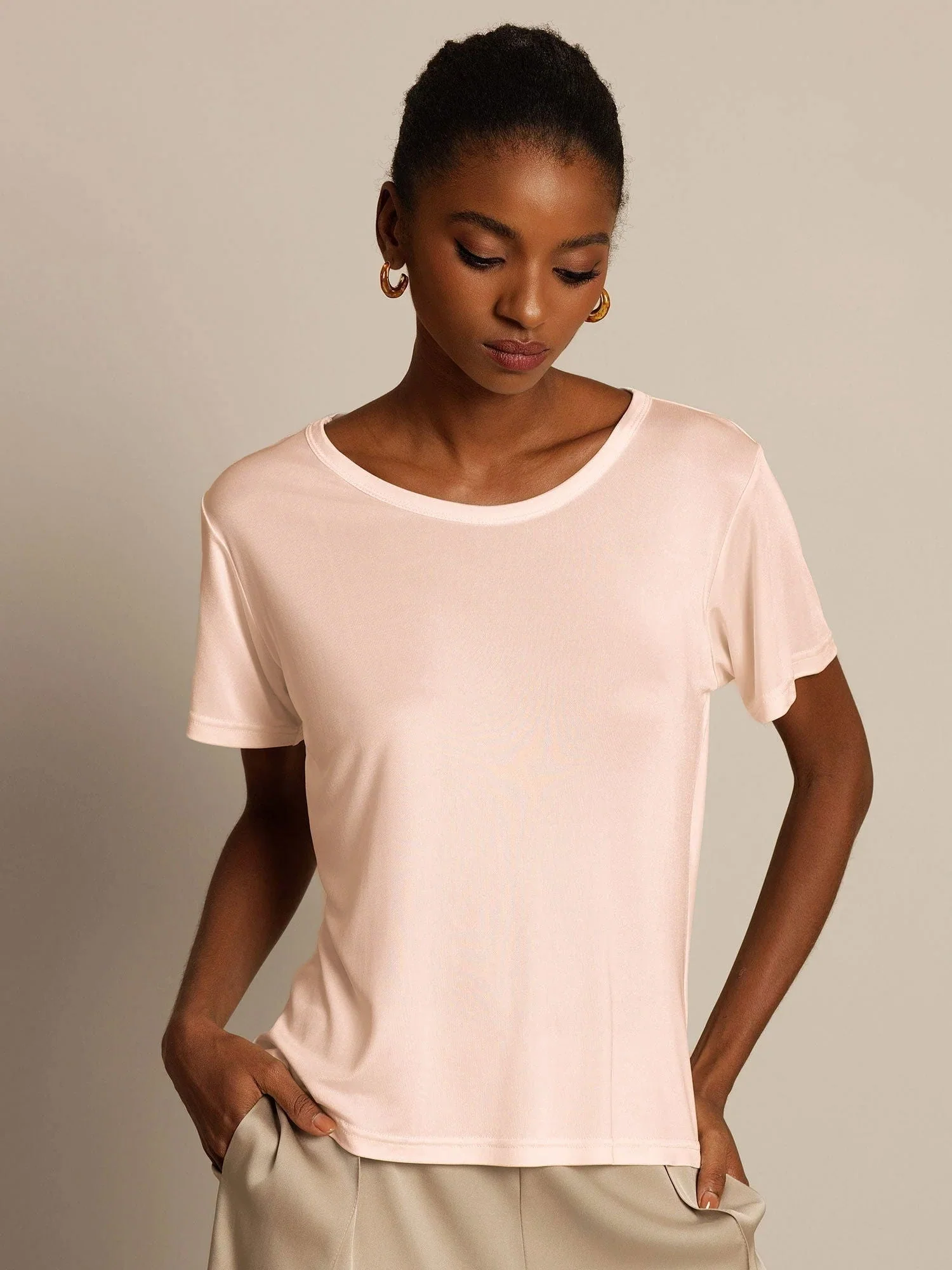 Pure Silk Short Sleeve Women's T-Shirt - Image 25