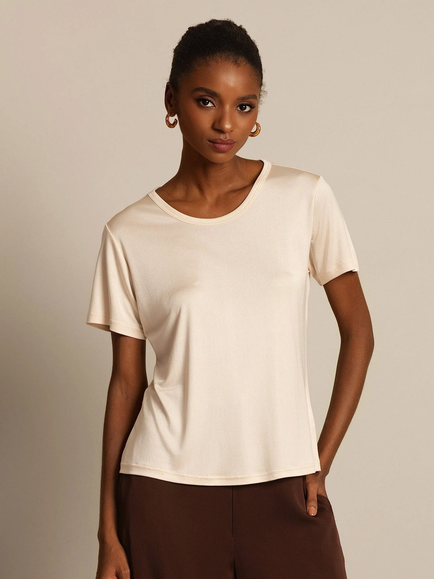 Pure Silk Short Sleeve Women's T-Shirt - Image 35
