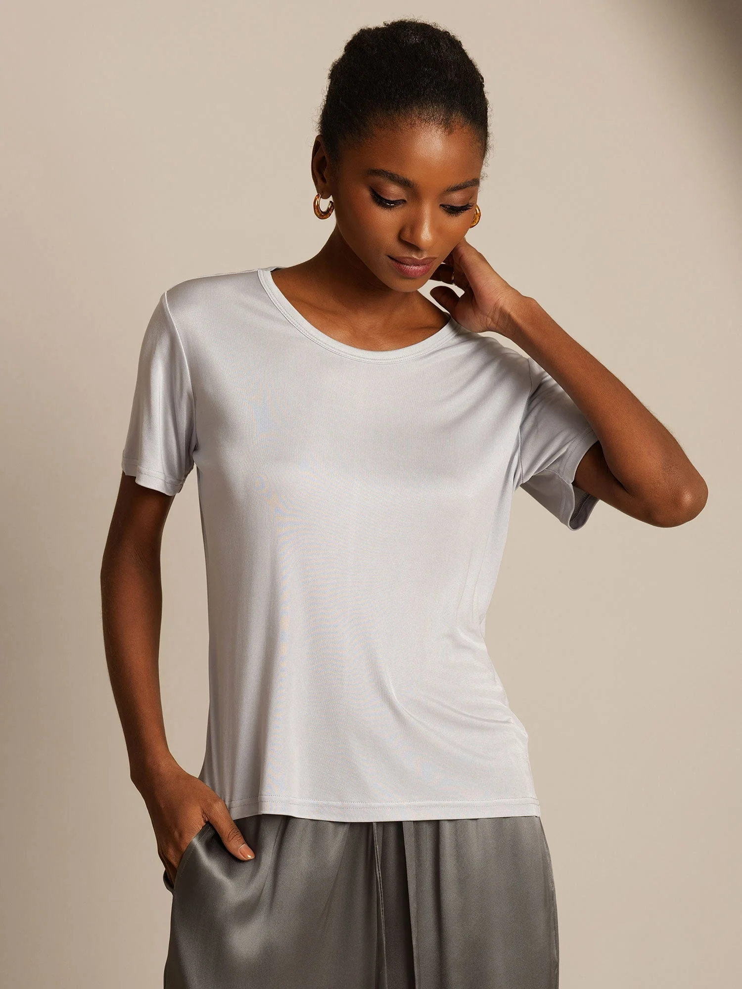 Pure Silk Short Sleeve Women's T-Shirt - Image 6