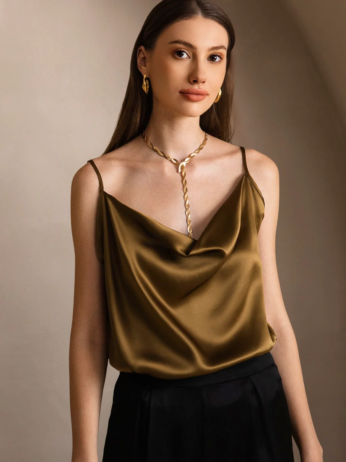 19Momme Silk Spaghetti Strap Cowl Neck Camisoles - Image 39