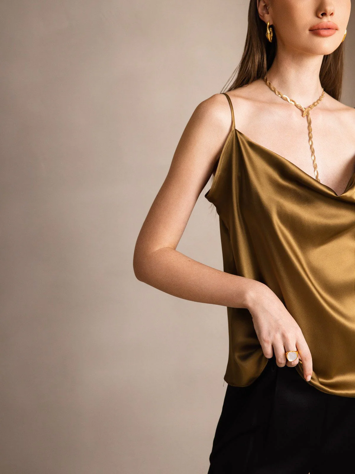 19Momme Silk Spaghetti Strap Cowl Neck Camisoles - Image 40