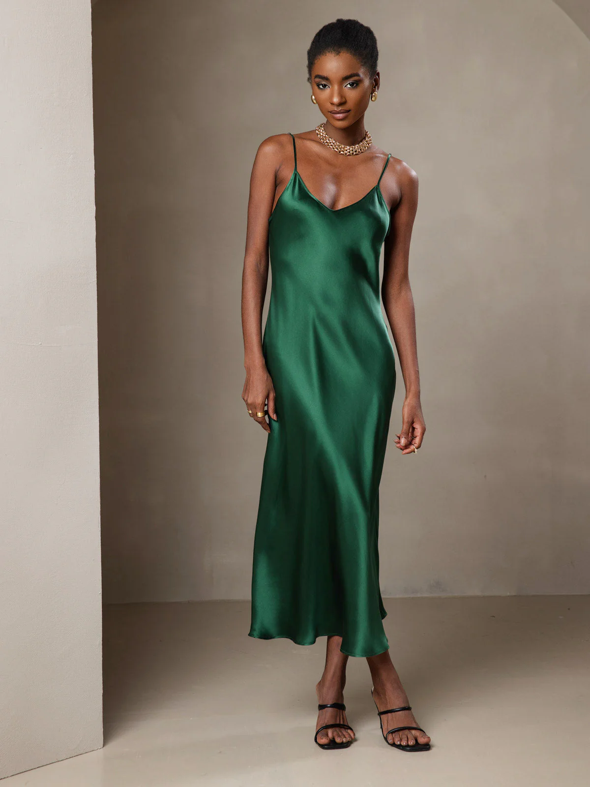 100% Mulberry Silk Spaghetti Strap Midi Long Dress - Image 21