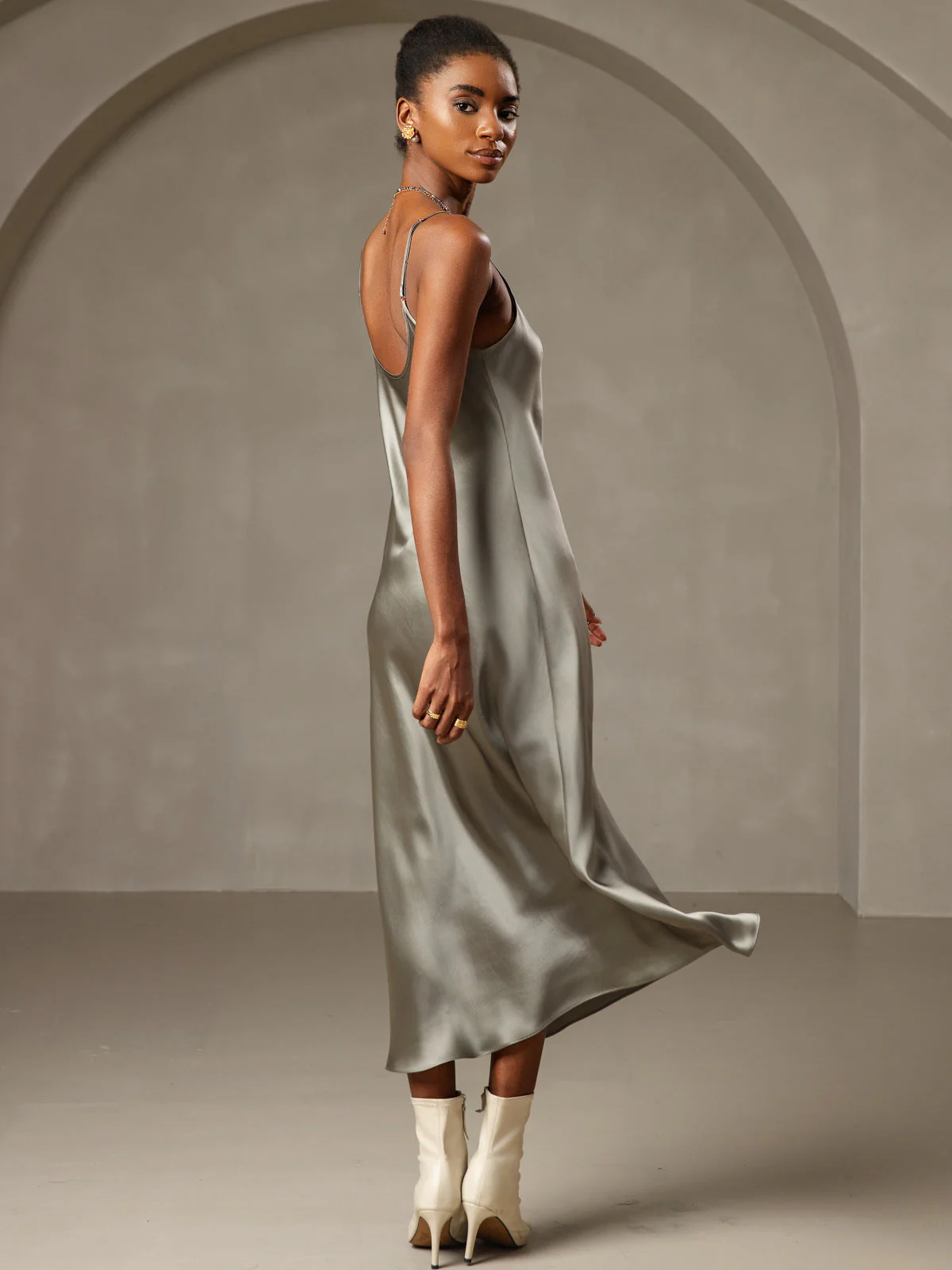 100% Mulberry Silk Spaghetti Strap Midi Long Dress - Image 28
