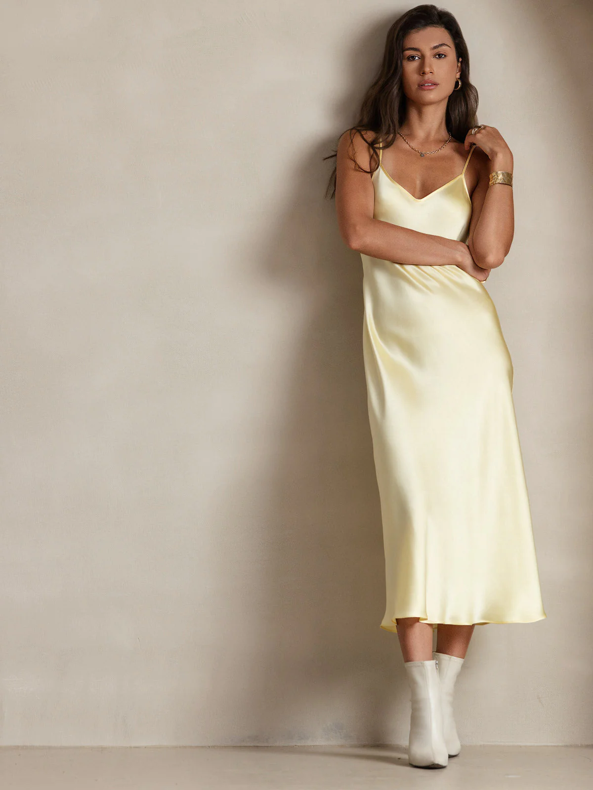100% Mulberry Silk Spaghetti Strap Midi Long Dress - Image 37