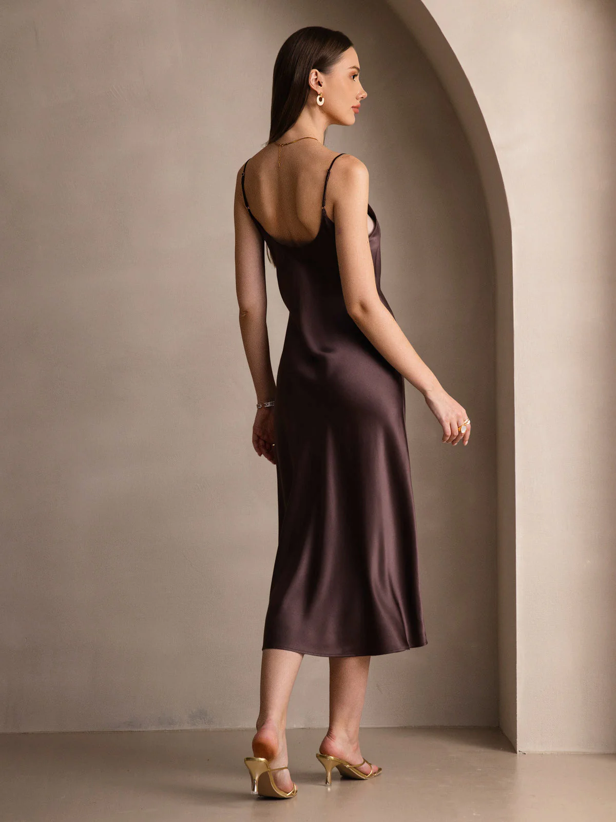 100% Mulberry Silk Spaghetti Strap Midi Long Dress - Image 40