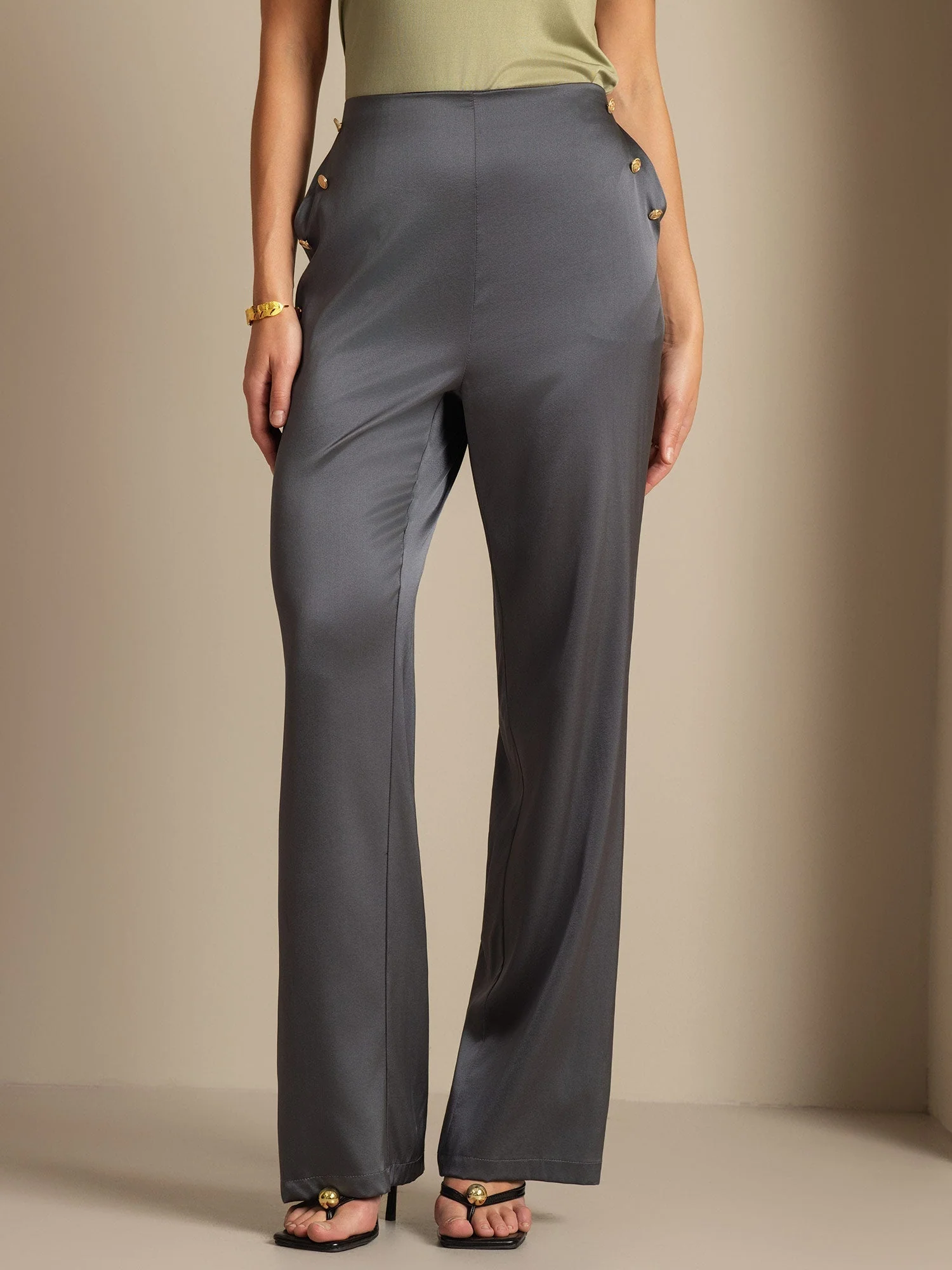 19Momme Silk High Waist Straight Fit Women's Pants with Back Elastic Waist Design - Image 20