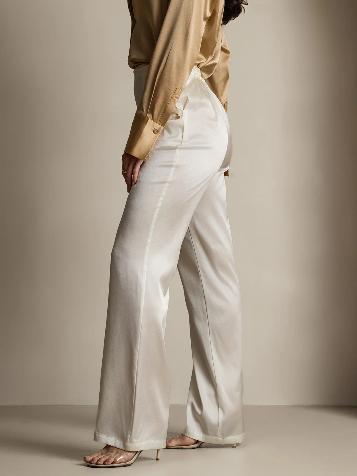 Clearance - 19Momme Silk High Waist Straight Fit Women's Pants with Back Elastic Waist Design - Image 7